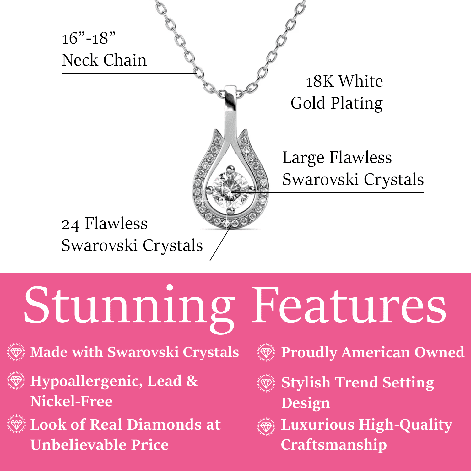 Bernadette 18k White Gold Plated Teardrop Necklace with Swarovski Crystals