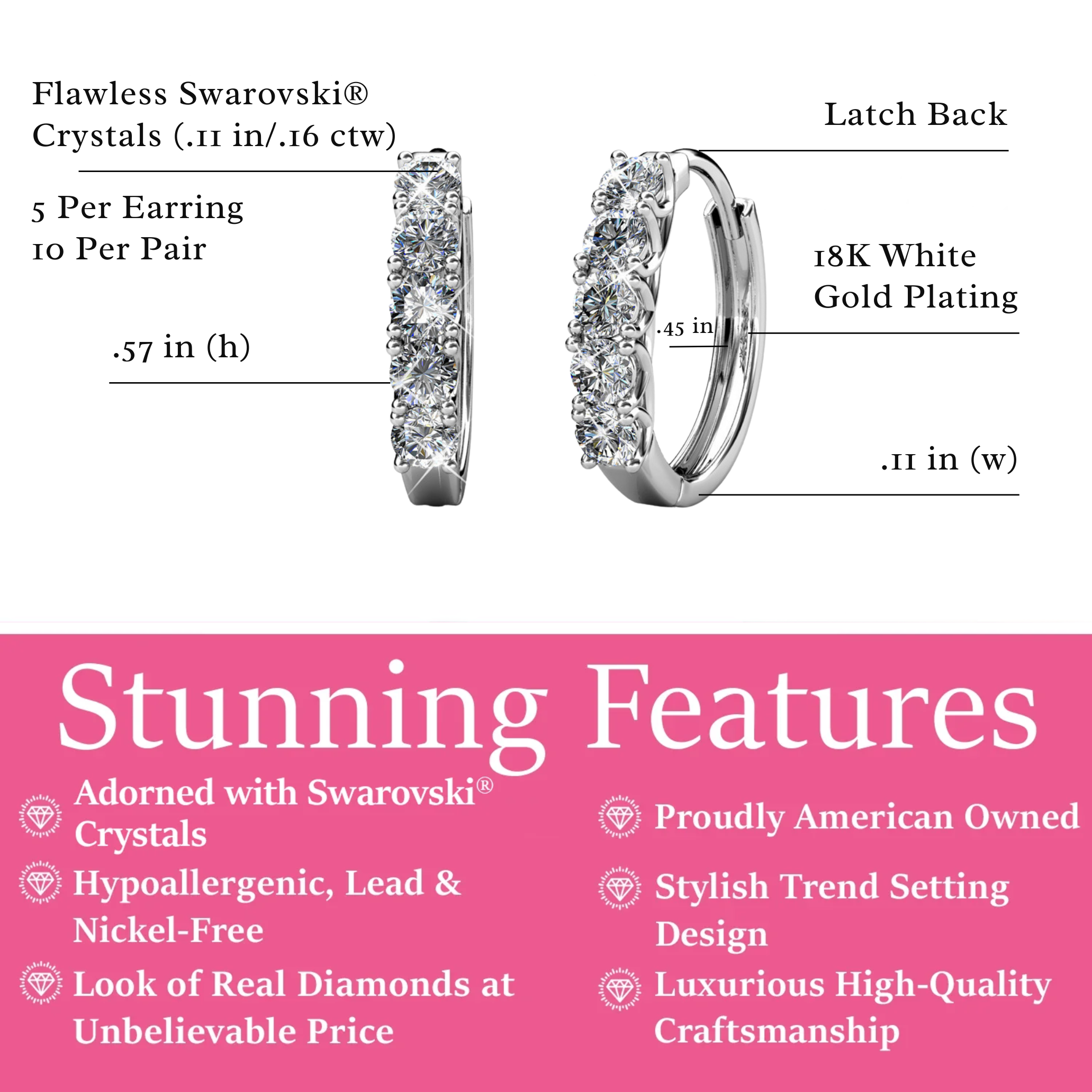 Pack of 3 - Bethany 18k Gold Plated 15mm Hoop Earrings with Swarovski Crystals