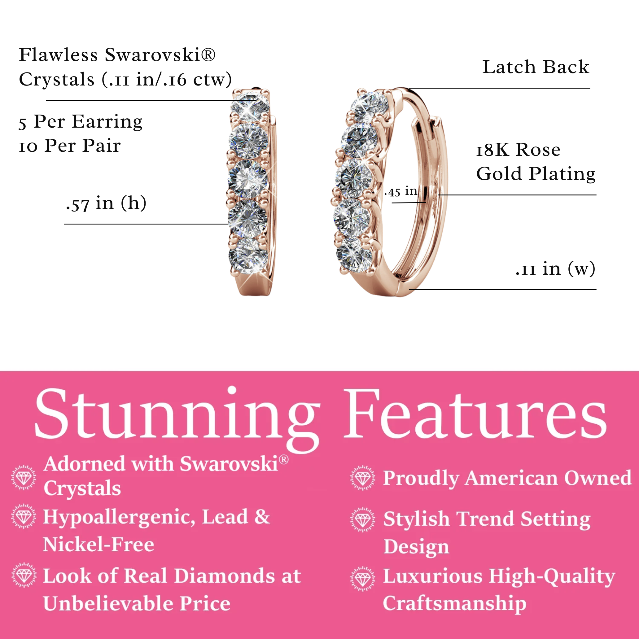Bethany 18k White Gold Plated 15mm Hoop Crystal Earrings with Swarovski Crystals