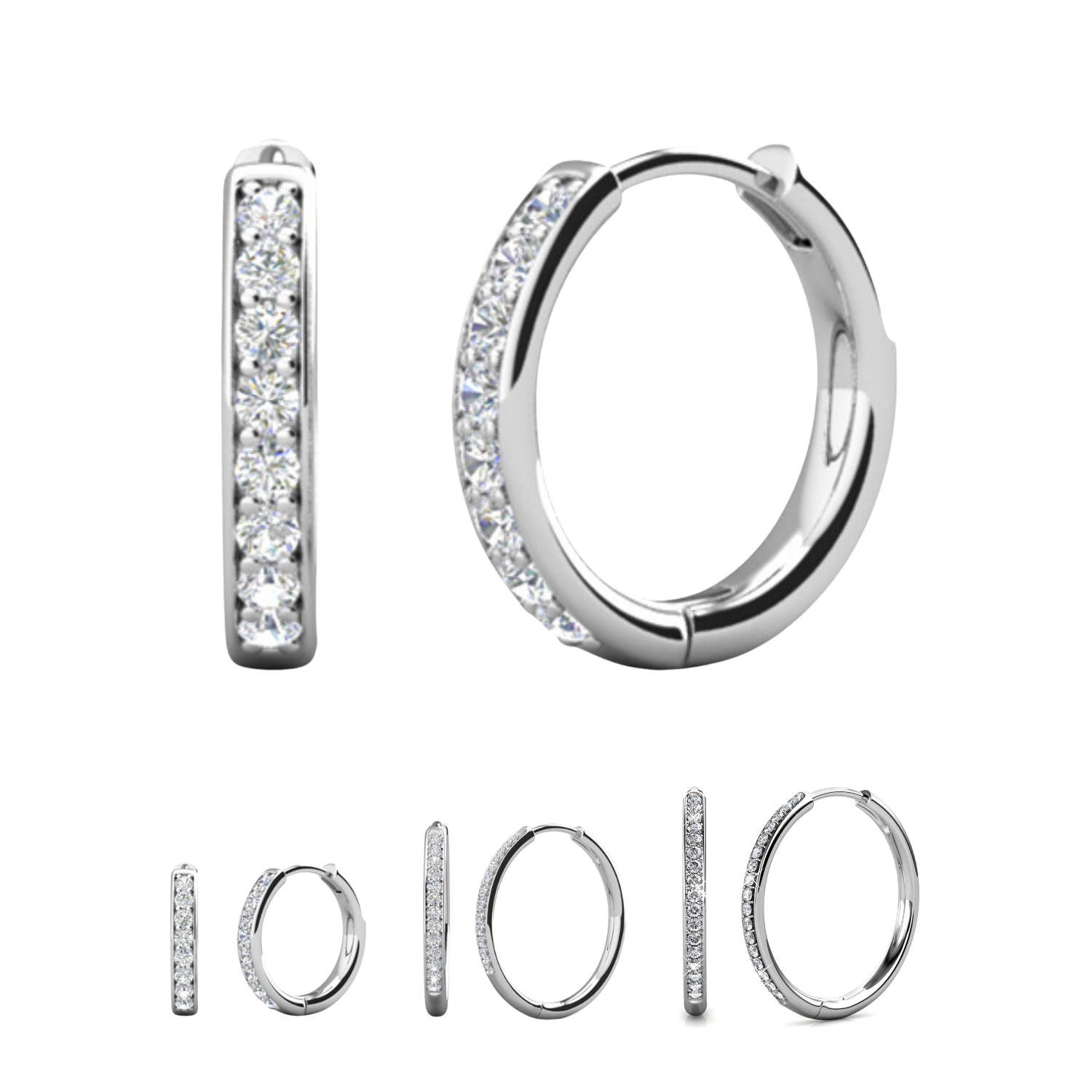 Bianca 18k White Gold Plated 25mm Silver Hoop Earrings with Swarovski Crystals
