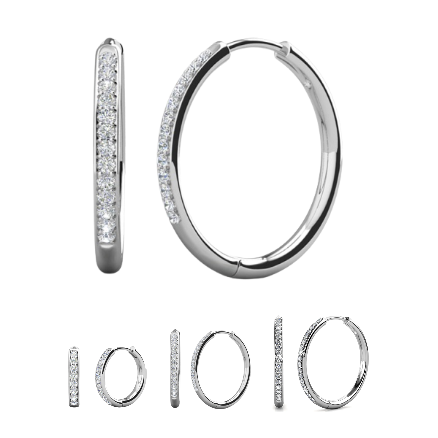 Bianca 18k White Gold Plated 25mm Silver Hoop Earrings with Swarovski Crystals