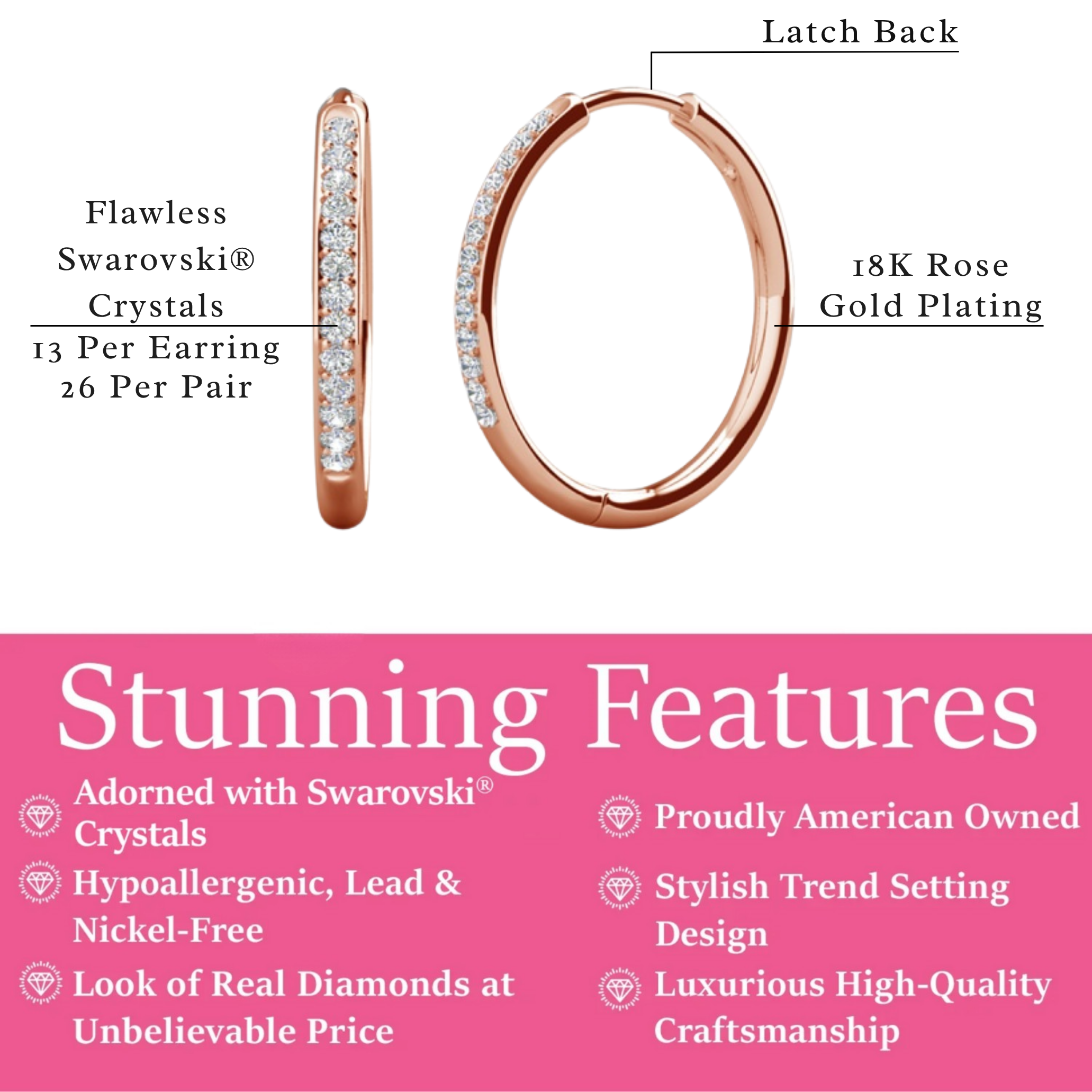 Bianca 18k White Gold Plated 25mm Silver Hoop Earrings with Swarovski Crystals