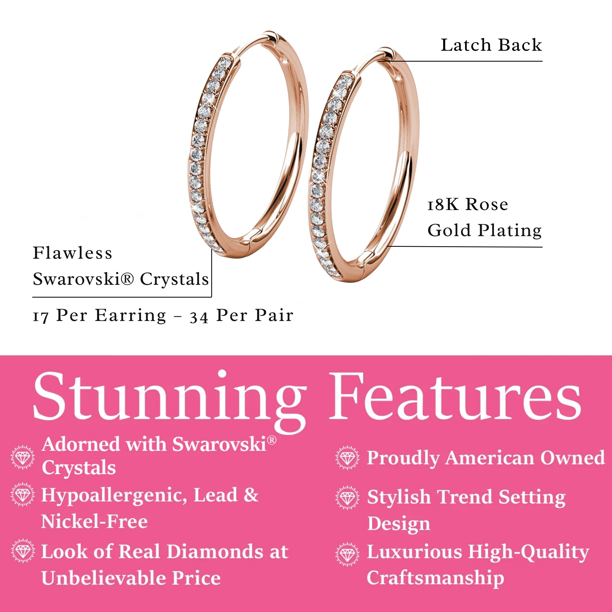 Bianca 18k White Gold Plated 25mm Silver Hoop Earrings with Swarovski Crystals