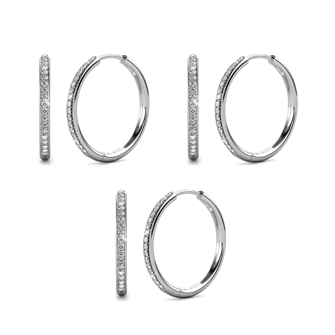Bianca 18k White Gold Plated 25mm Silver Hoop Earrings with Swarovski Crystals