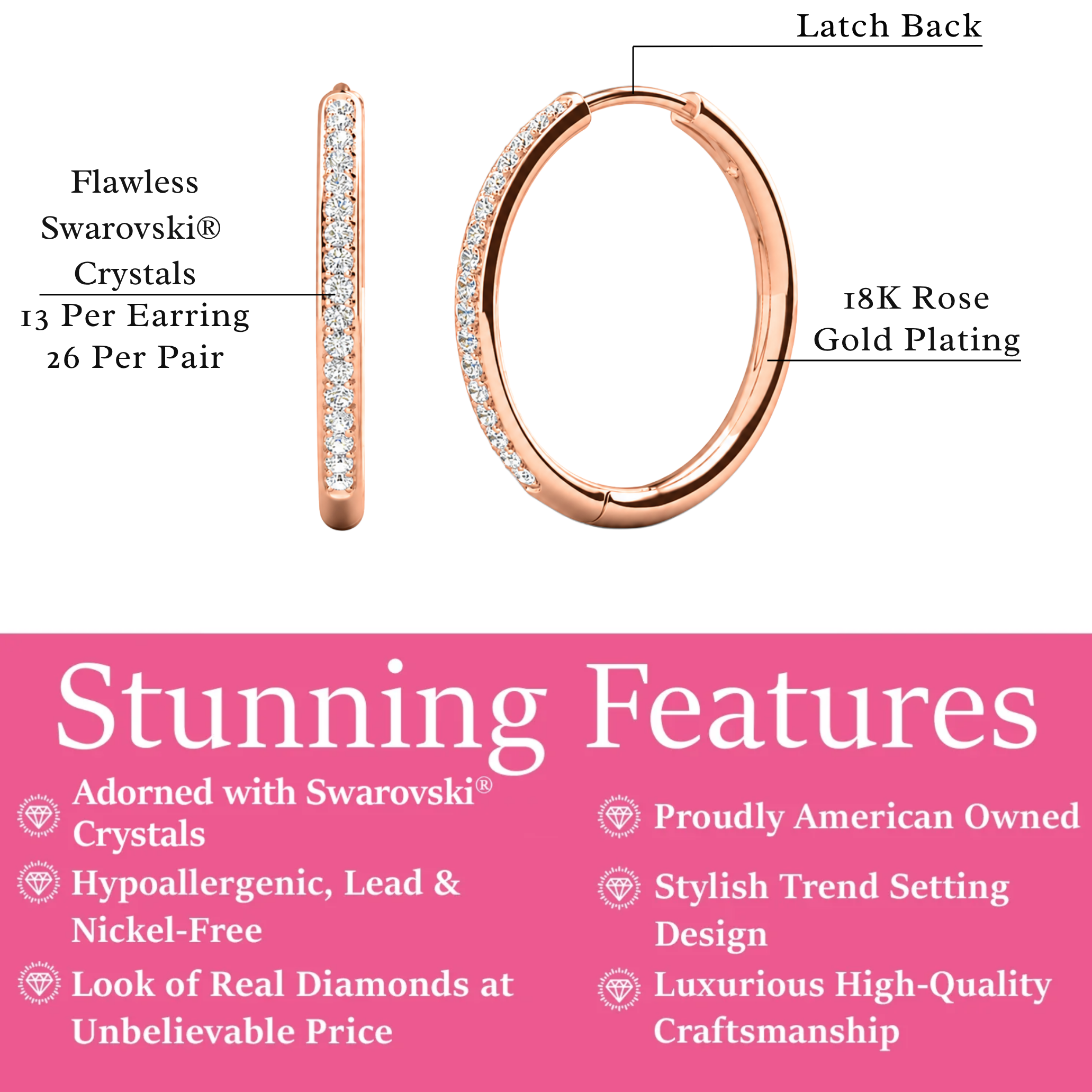 Bianca 18k White Gold Plated 25mm Silver Hoop Earrings with Swarovski Crystals