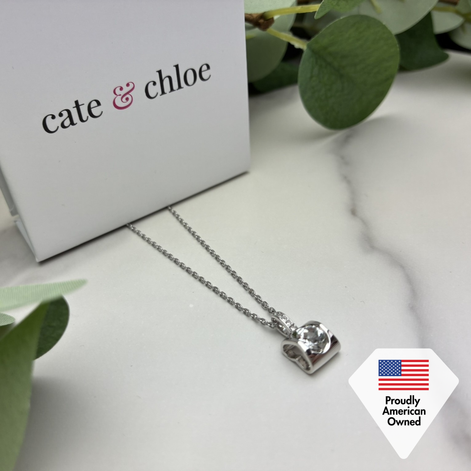 Billie 18k White Gold Pendant Necklace with Round Cut Swarovski Crystals