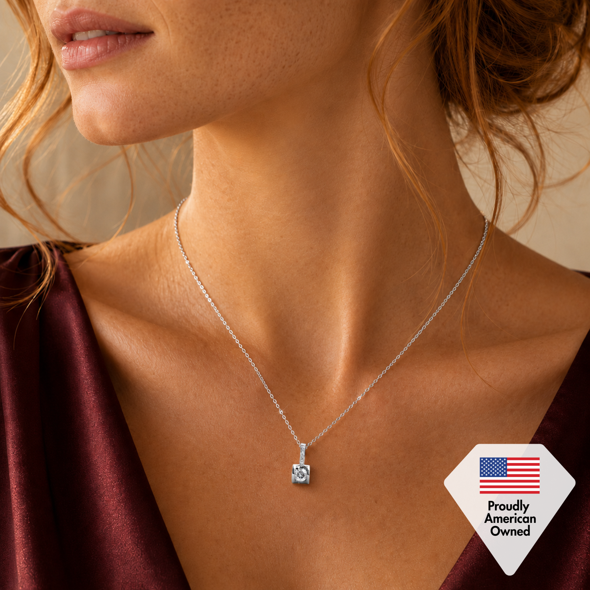 Billie 18k White Gold Pendant Necklace with Round Cut Swarovski Crystals