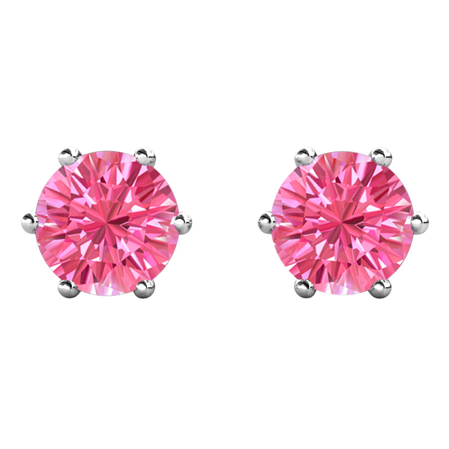 October Birthstone Pink Tourmaline Earrings 18k White Gold Plated Stud Earrings with 1CT Swarovski Crystal