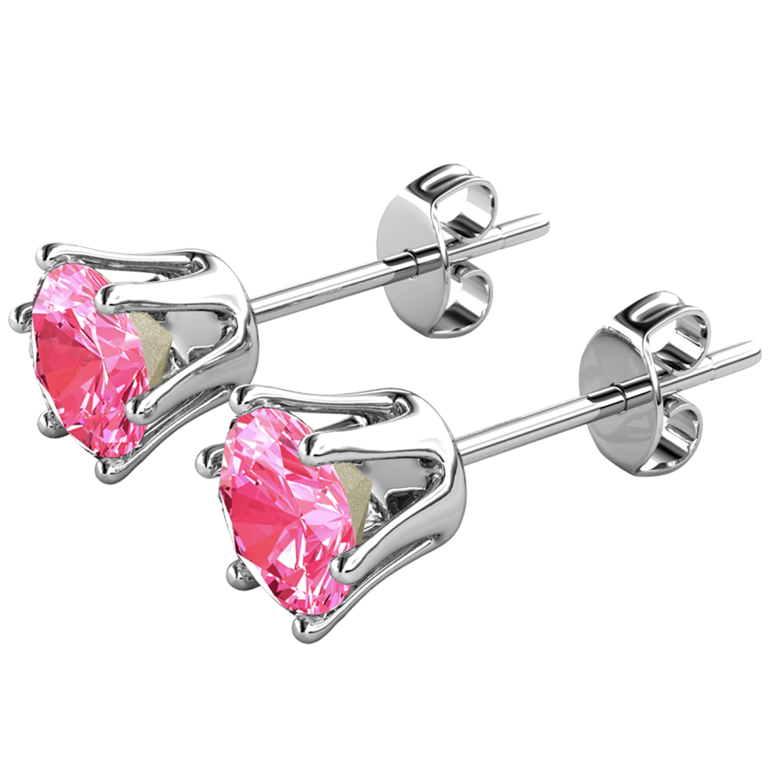 October Birthstone Pink Tourmaline Earrings 18k White Gold Plated Stud Earrings with 1CT Swarovski Crystal