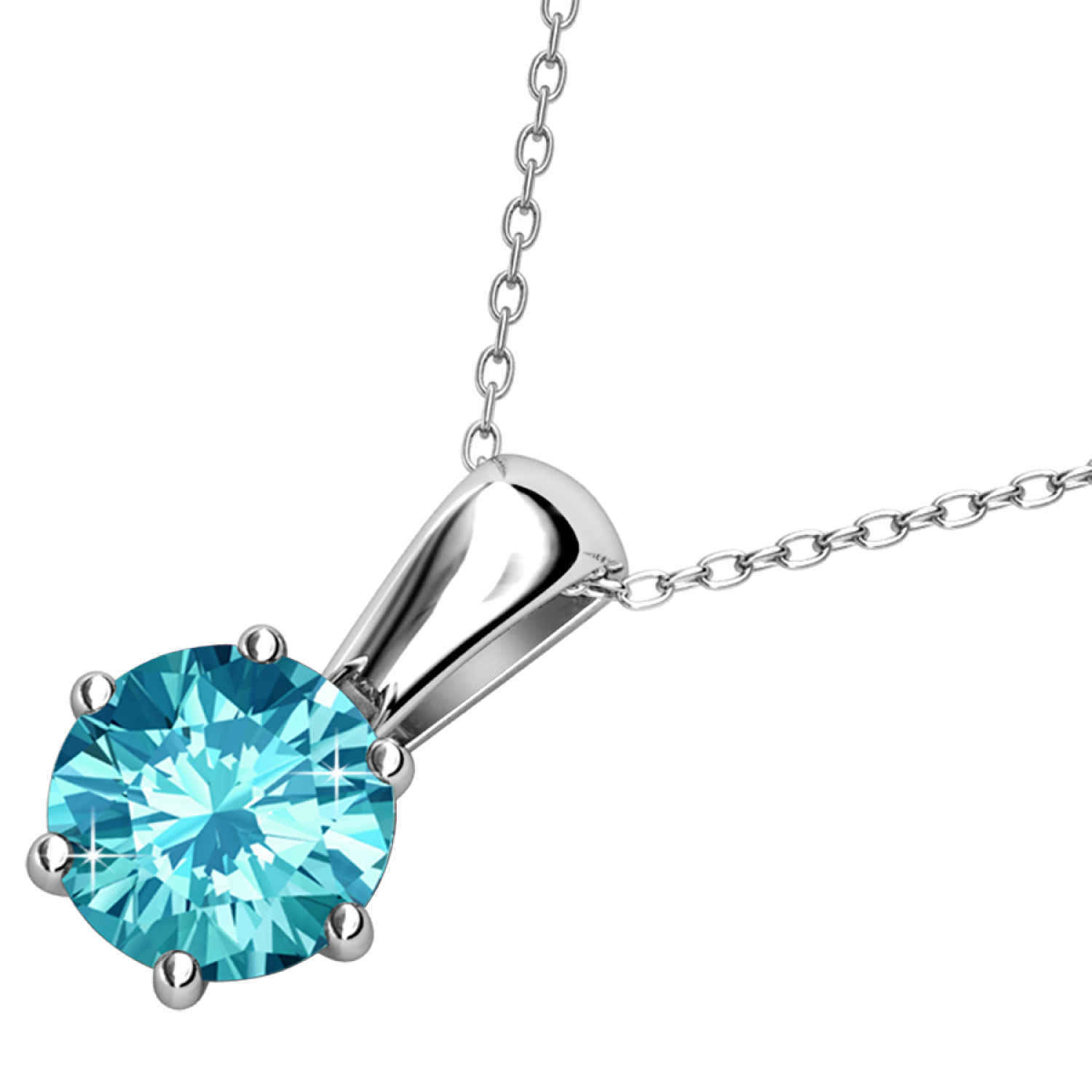 March Birthstone Aquamarine Necklace 18k White Gold Plated Solitaire Necklace with 1CT Swarovski Crystal