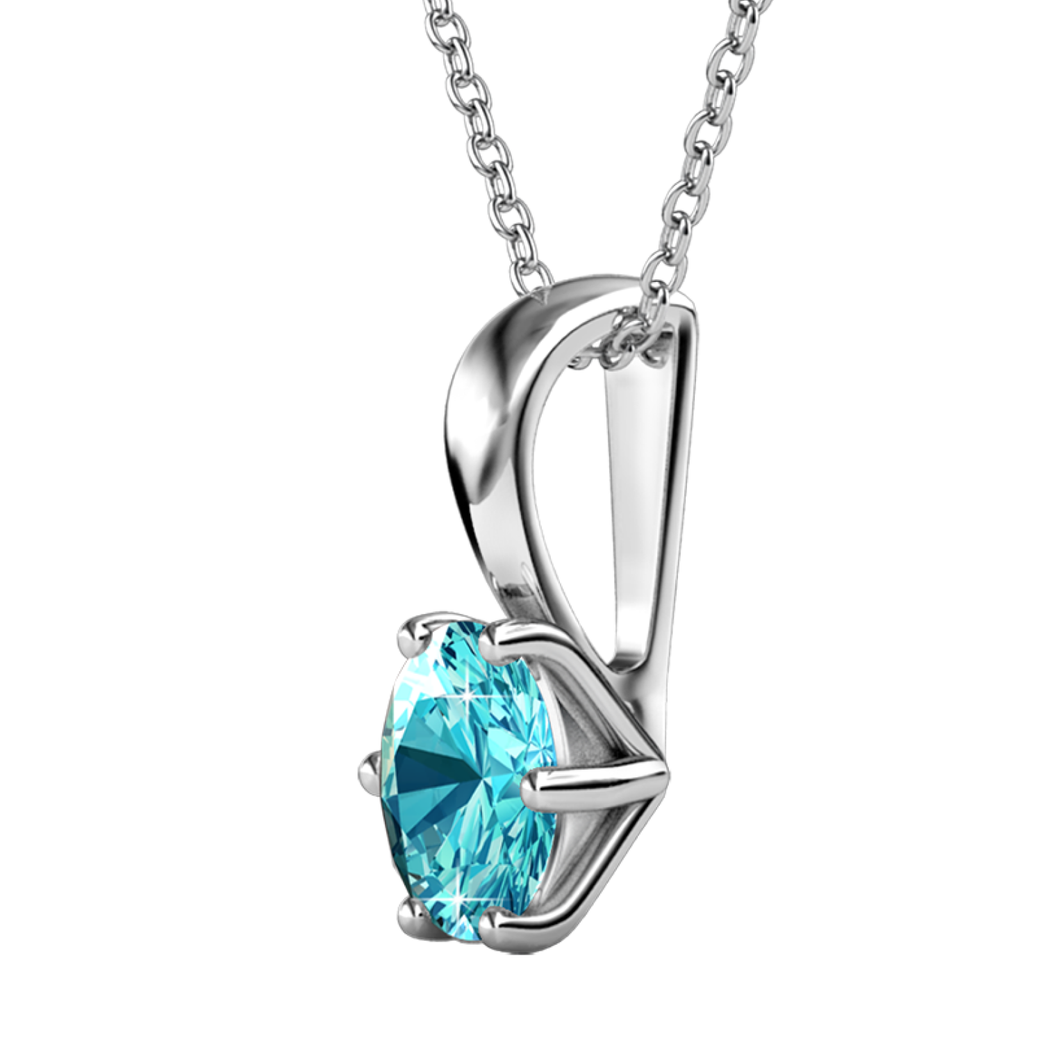 March Birthstone Aquamarine Necklace 18k White Gold Plated Solitaire Necklace with 1CT Swarovski Crystal