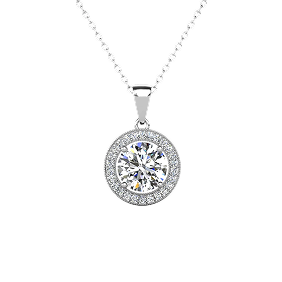 Blake 18k White Gold Plated Halo Pendant Necklace with Simulated Diamond Crystals