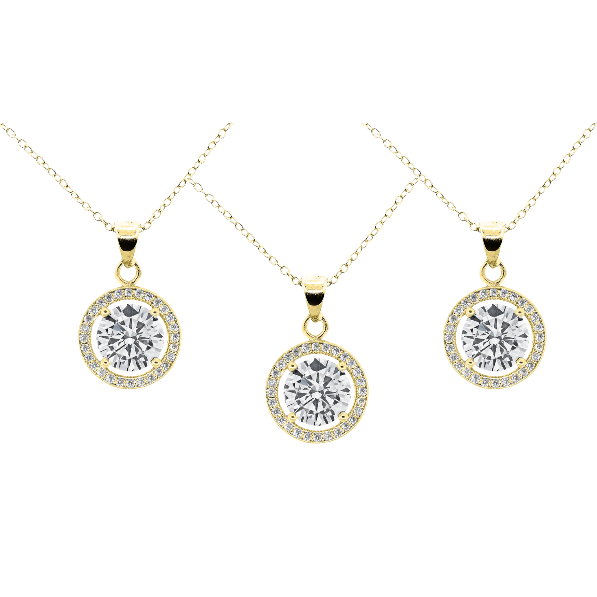 Pack of 3 - Blake 18k Gold Plated Halo Pendant Necklace with Simulated Diamond Crystals