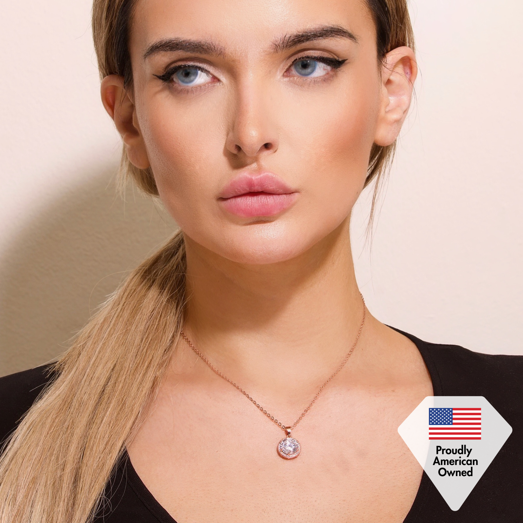 Blake 18k Gold Plated Halo Pendant Necklace with Simulated Diamond Crystals (Set of 3)