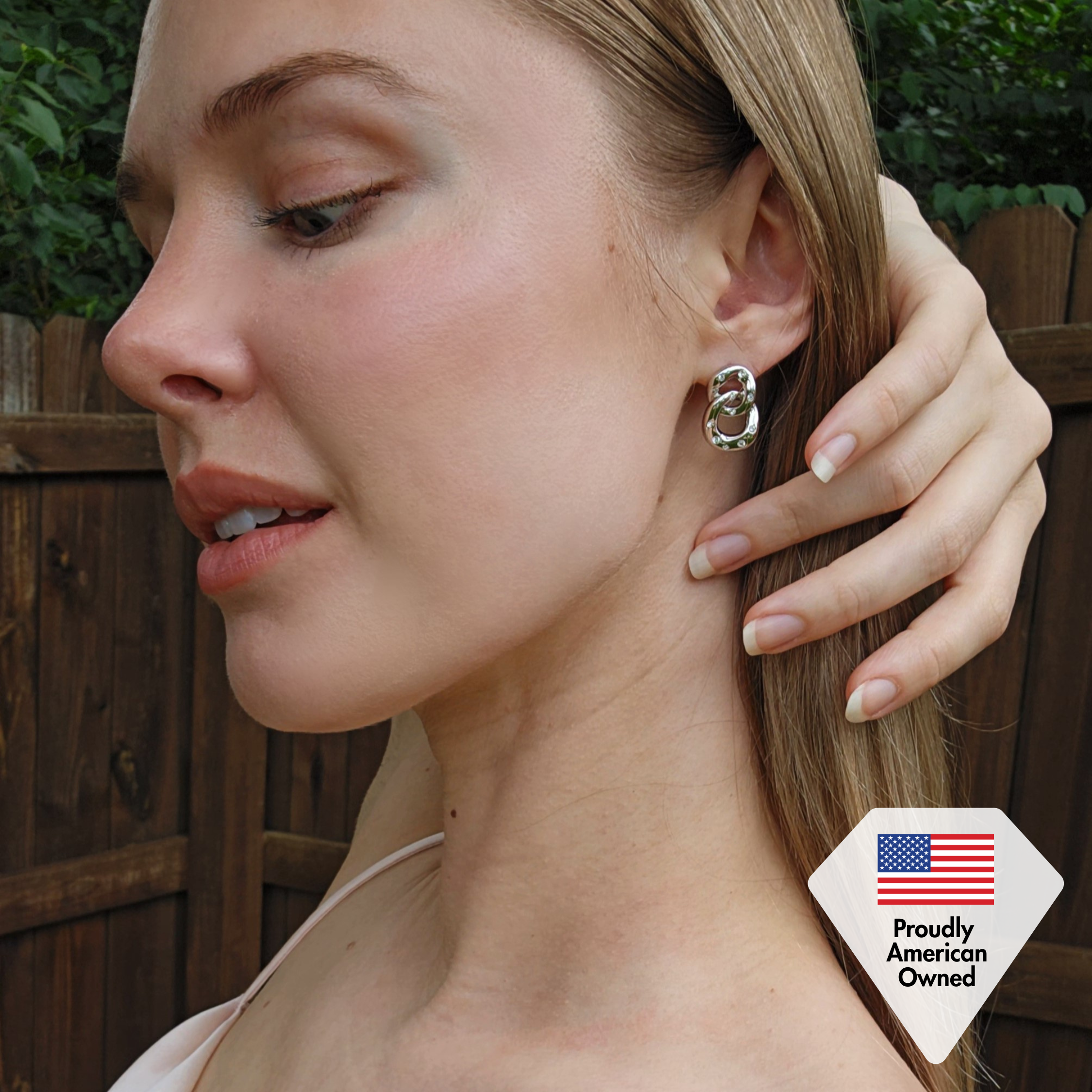 Bonnie 18k White Gold Double Link Chain Drop Earrings with Swarovski Crystals