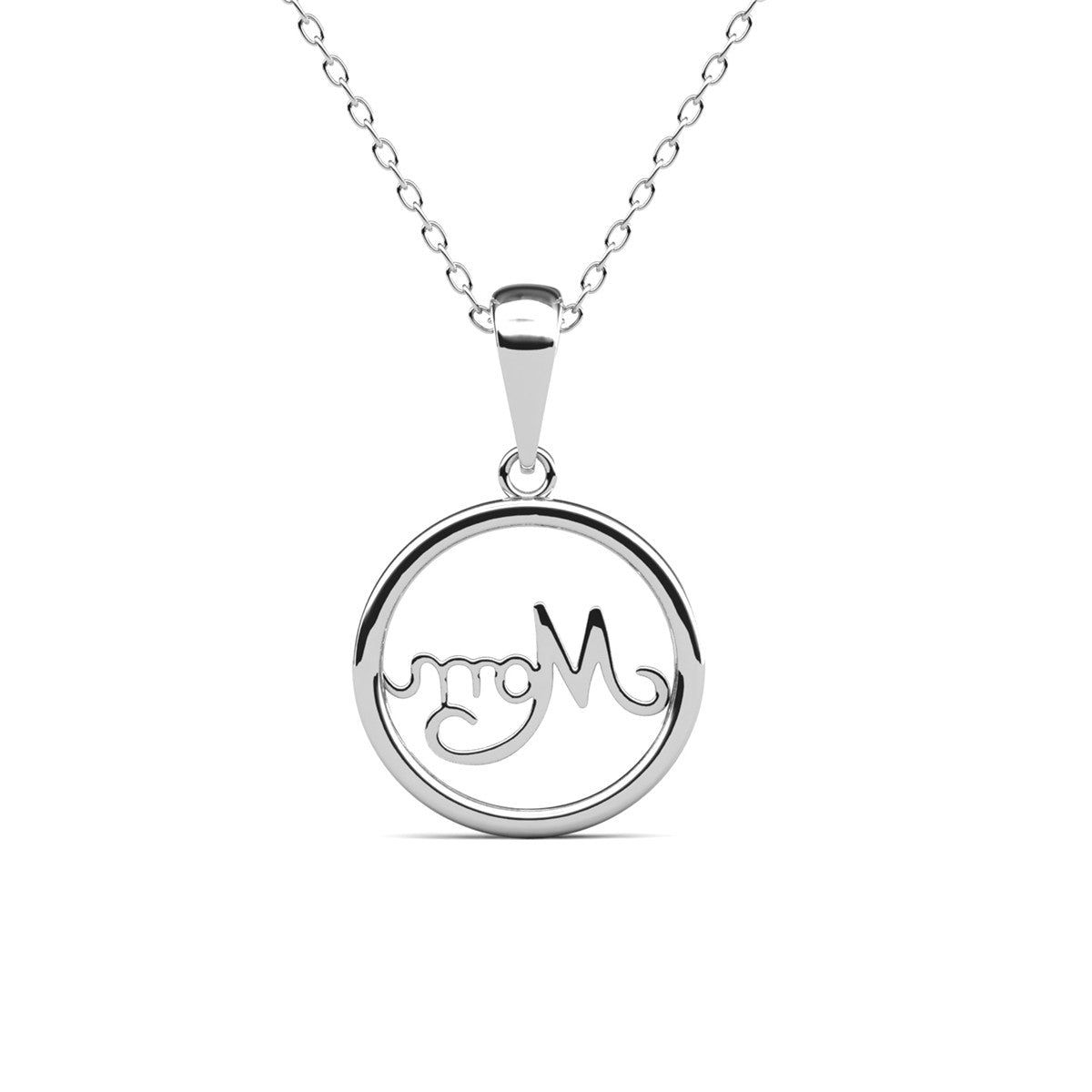 Brandy 18k White Gold Plated Circle Mom Necklace with Swarovski Crystals