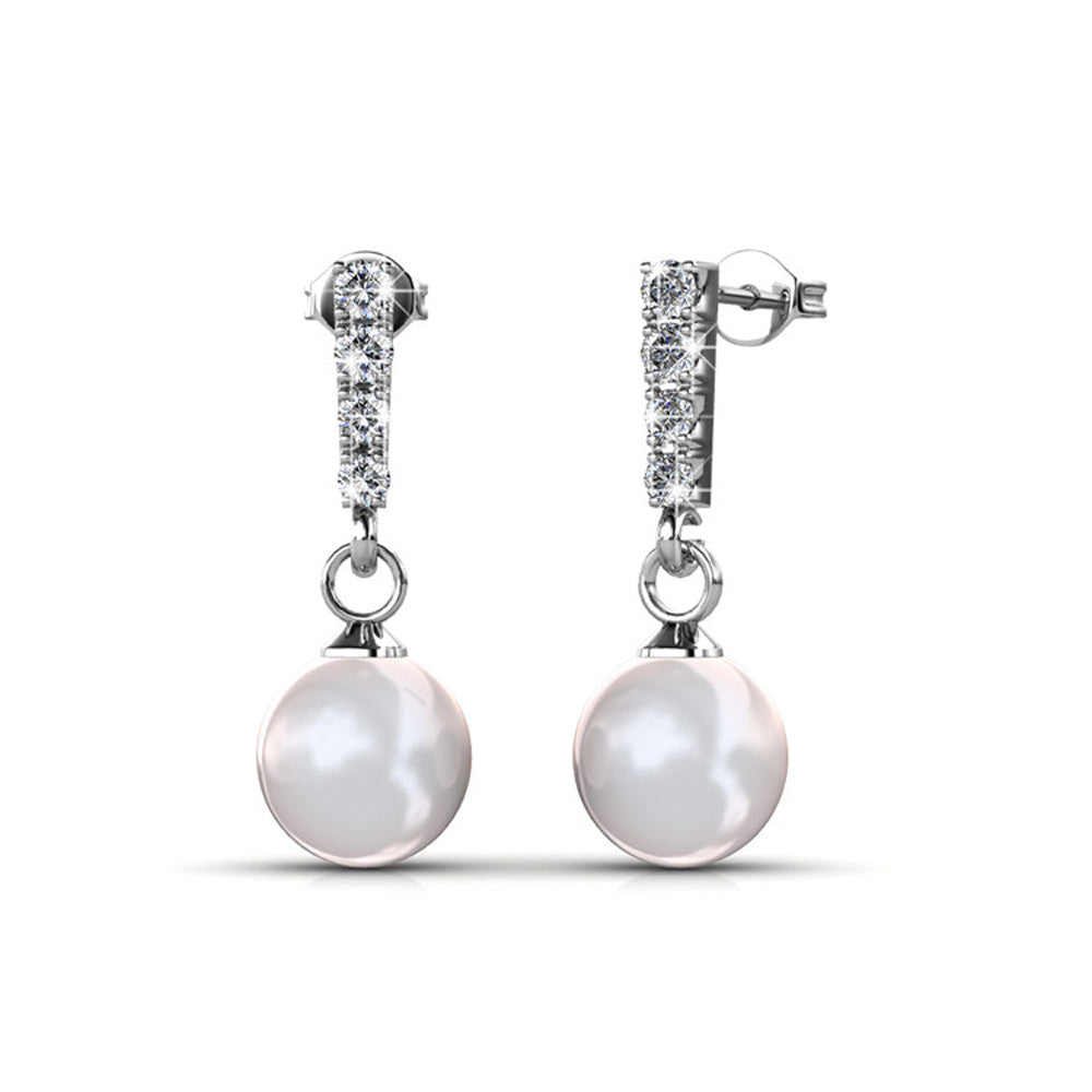 Gabrielle 18k White Gold Plated Pearl Drop Earrings and Necklace Jewelry Set with Swarovski Crystals