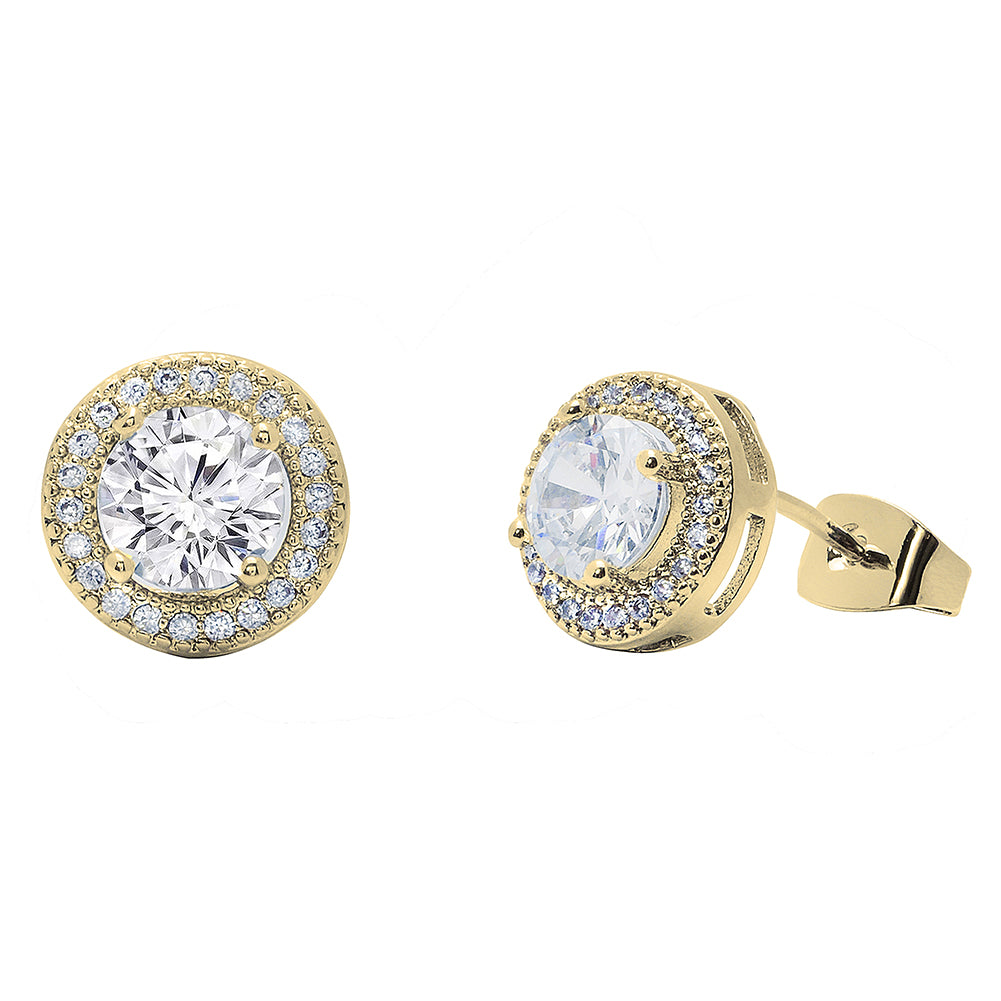 Mariah 18k White Gold Plated Round Cut CZ Halo Stud Earrings