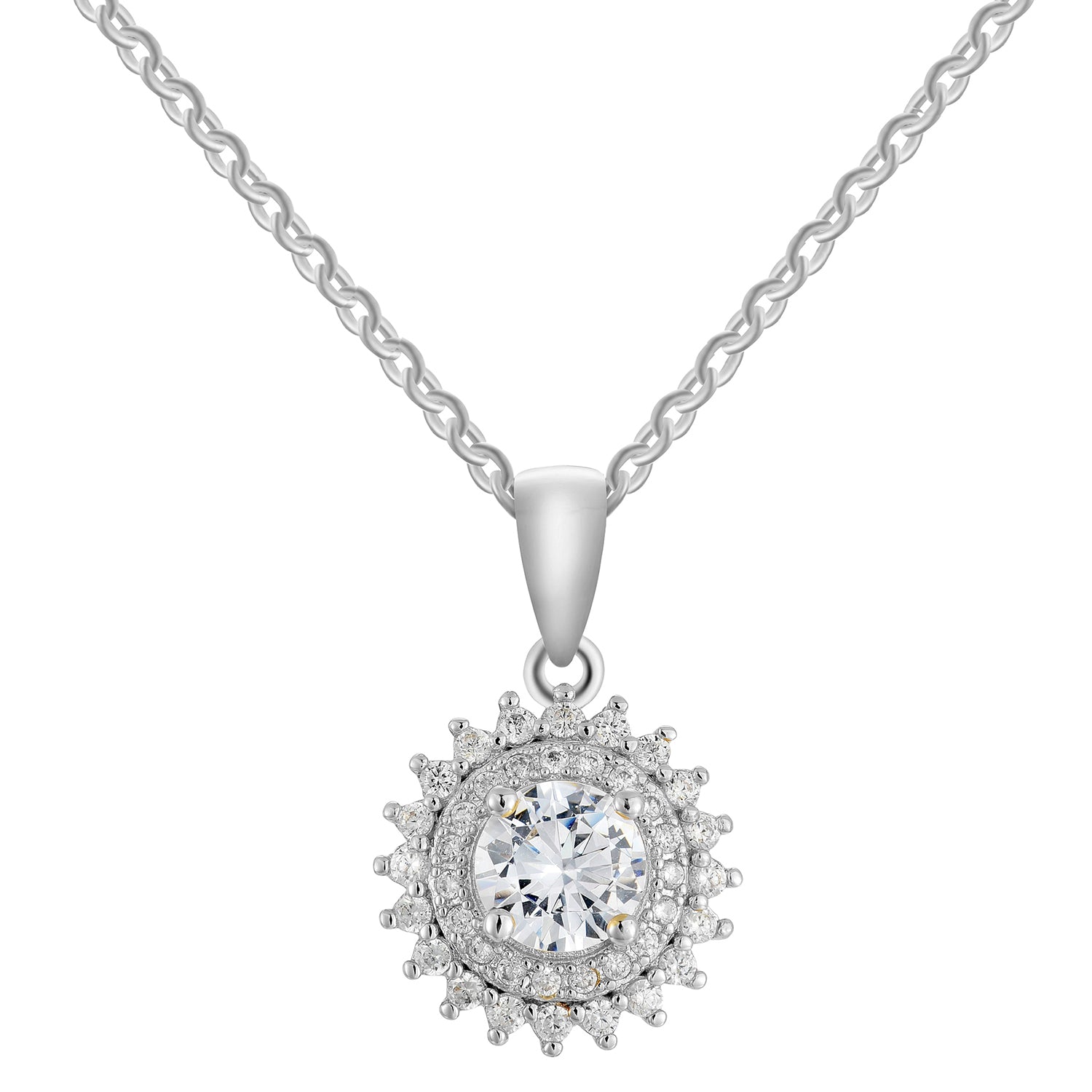 Juno 18k White Gold Plated Silver Pendant Necklace with Simulated Diamond CZ Crystals
