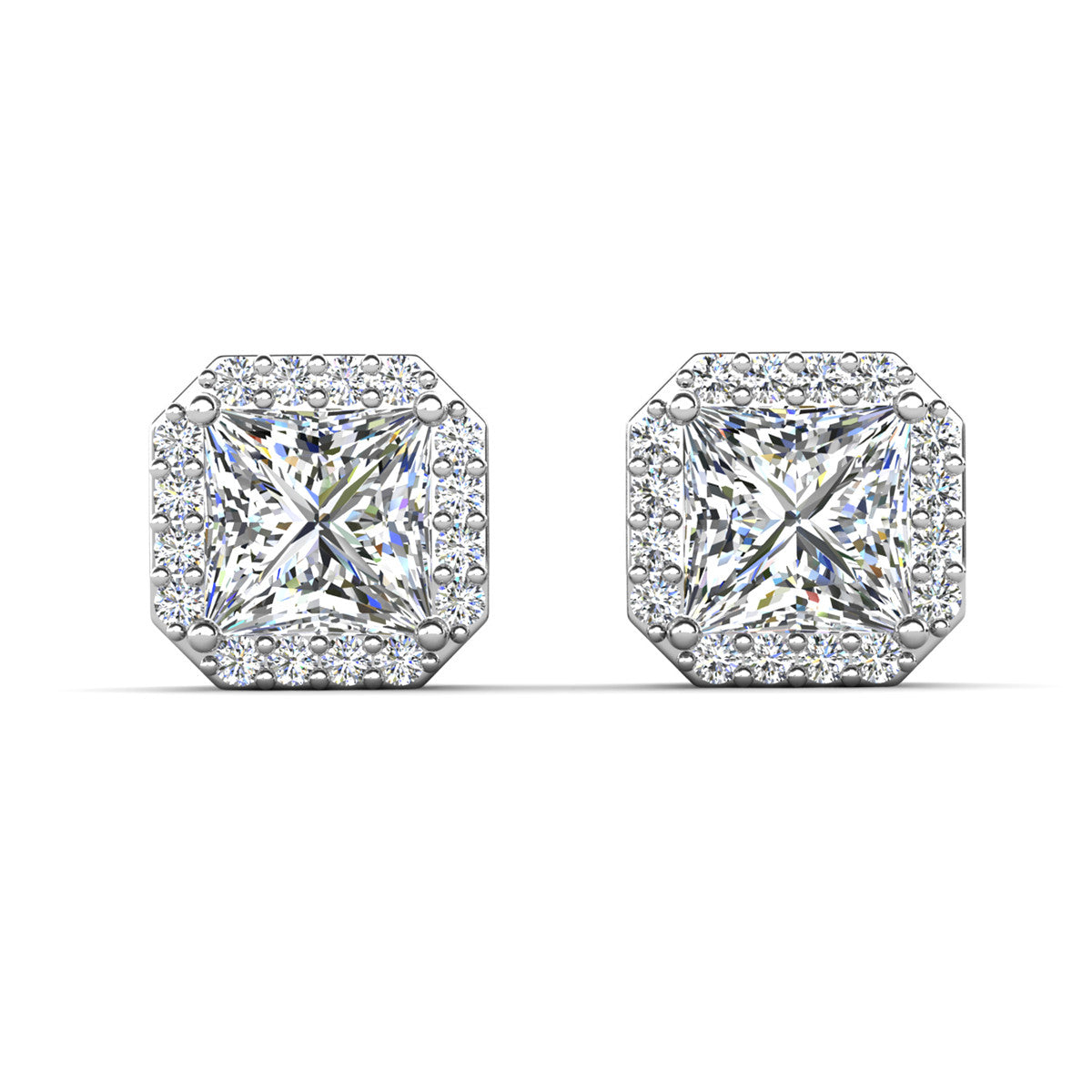 Estelle 18k White Gold Plated Halo Stud Earrings with Simulated Diamond Crystals