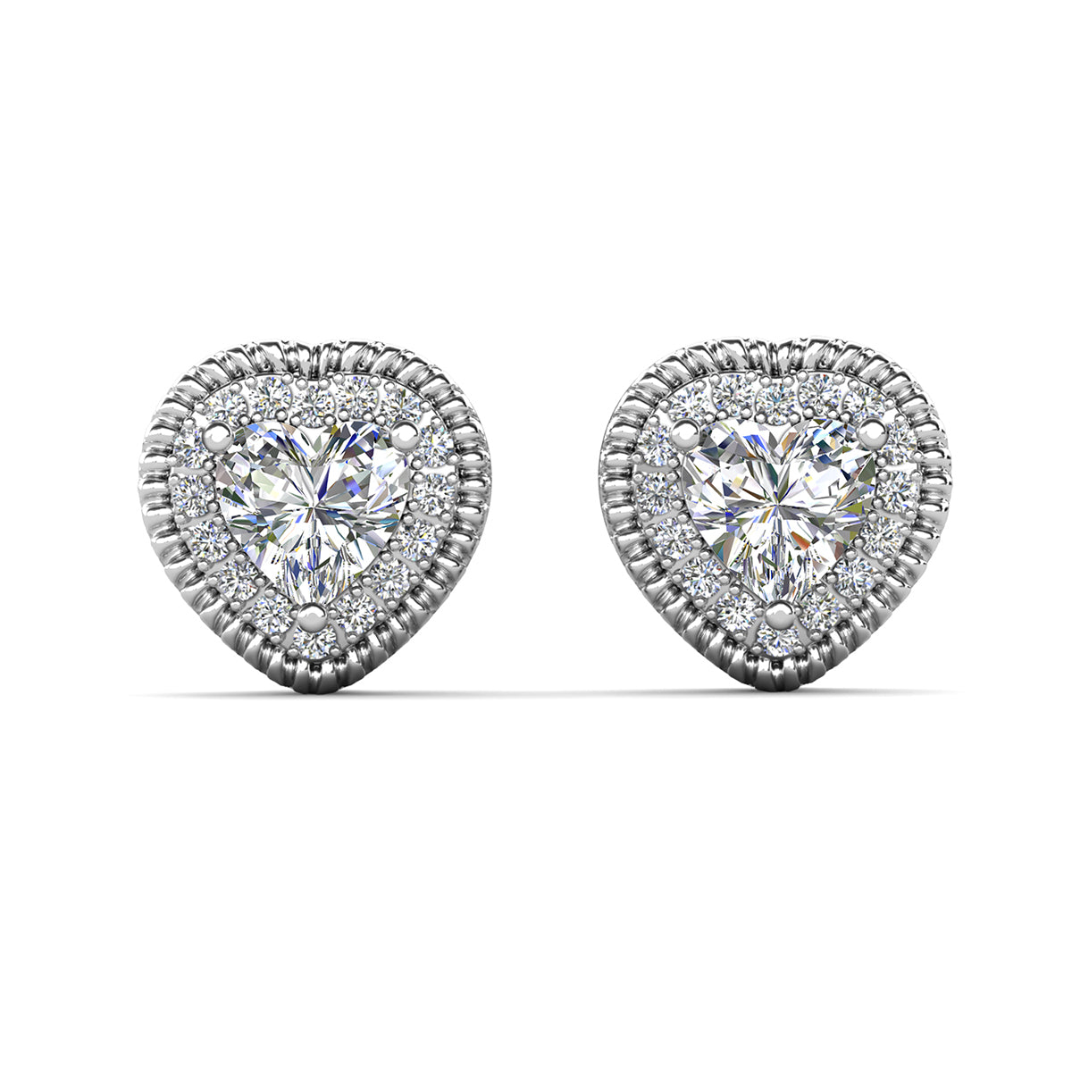 Coraline 18k White Gold Plated Silver Heart Stud Earrings with Simulated Diamond Crystals