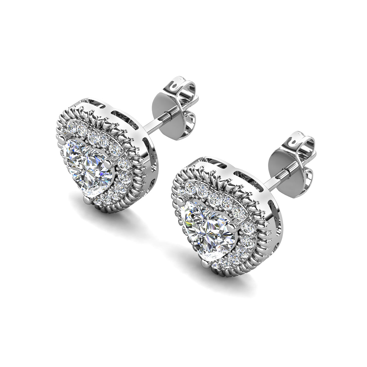 Coraline 18k White Gold Plated Silver Heart Stud Earrings with Simulated Diamond Crystals