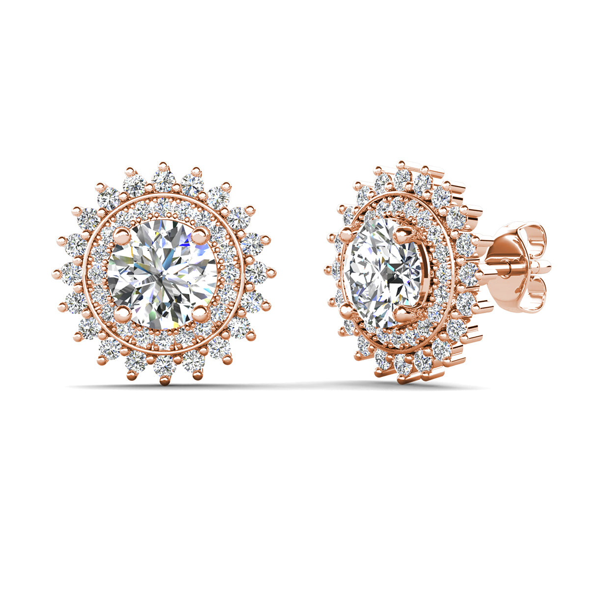 Cordelia 18k White Gold Plated Stud Earrings with Round Cut Simulated Diamond Crystals