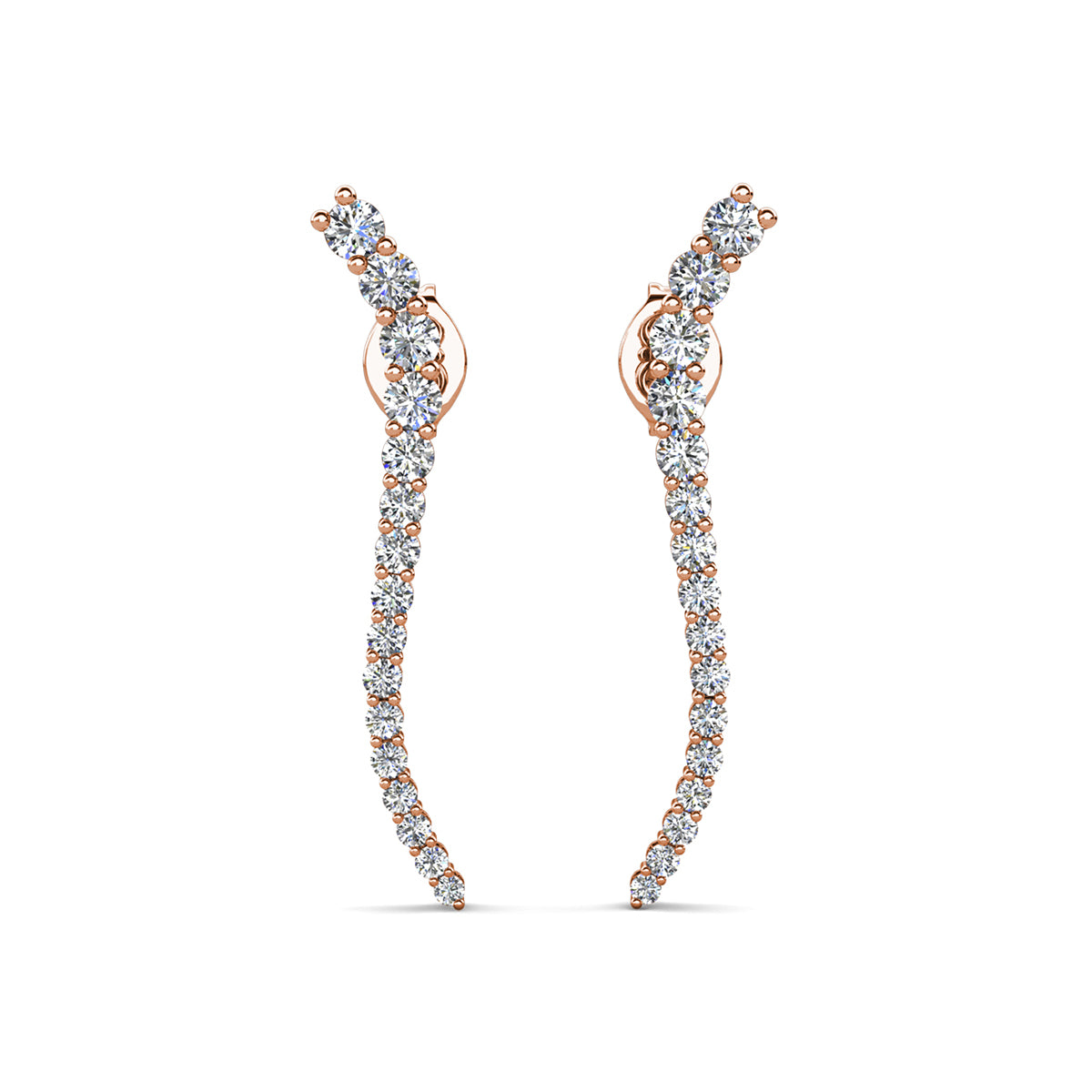 Isabella 18k White Gold Plated Sterling Silver Ear Climber Earrings with Simulated Diamond Crystals