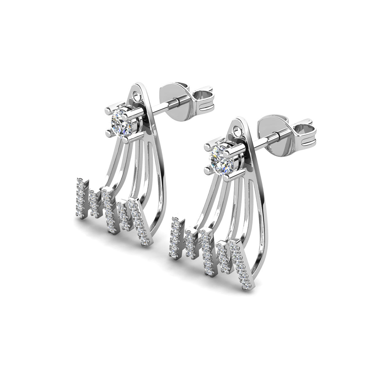 Angelina 18k White Gold Plated Stud Earrings Drop Claw Design with Simulated Diamond Crystals