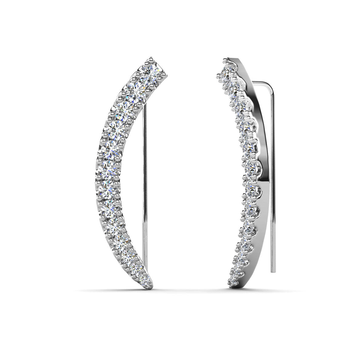 Camila 18k White Gold Plated Ear Climber Earrings with Simulated Diamond Crystals
