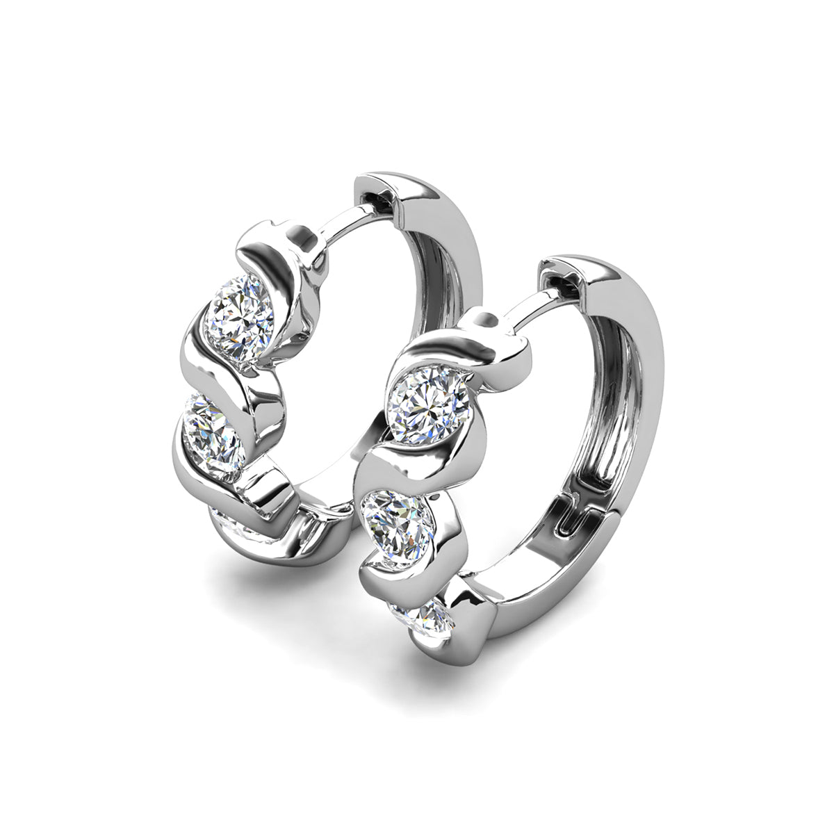 Eleanor 18k White Gold Plated Silver Hoop Earrings with Simulated Diamond Crystals