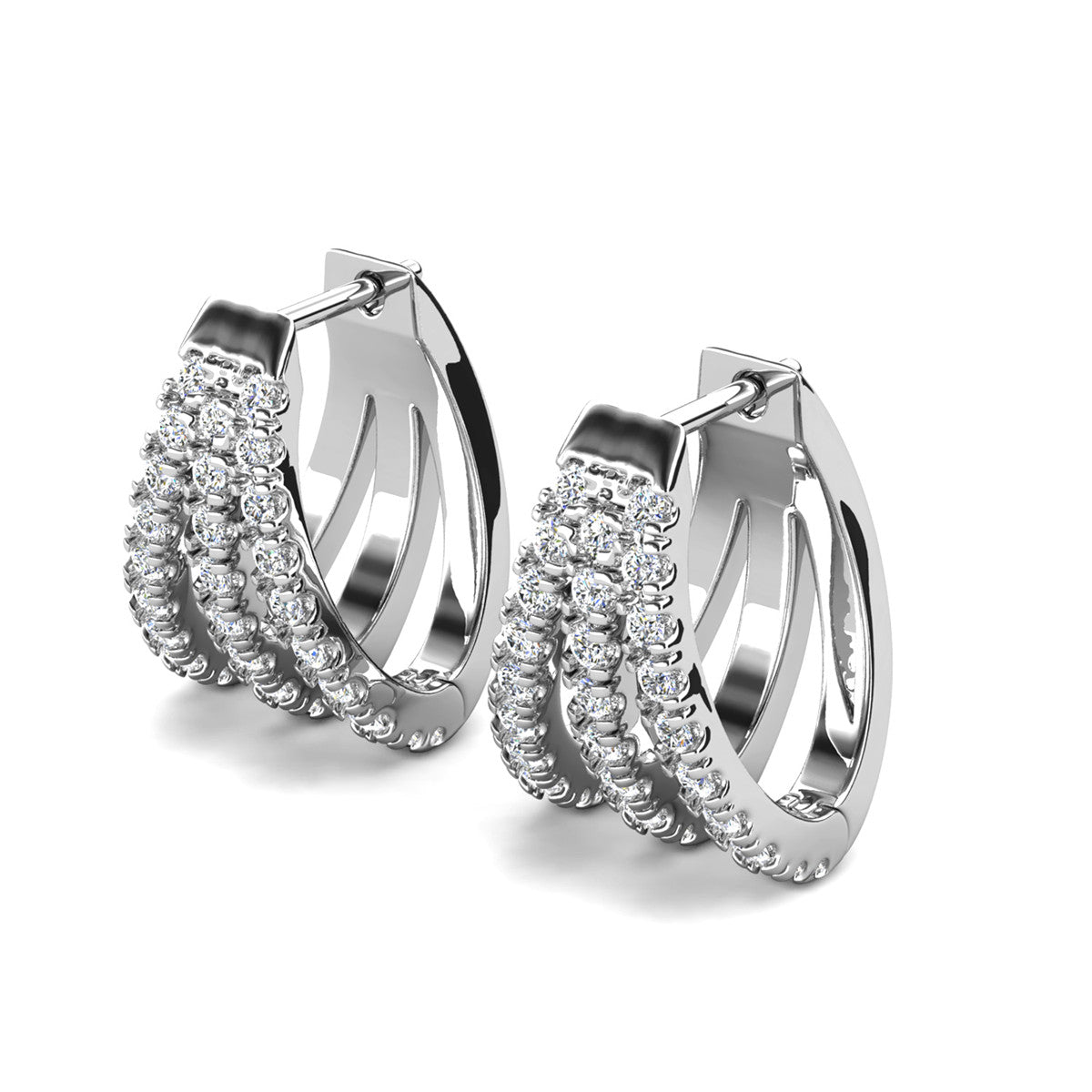 Aliyah 18k White Gold Plated 14mm Hoop Earrings with Simulated Diamond Crystals