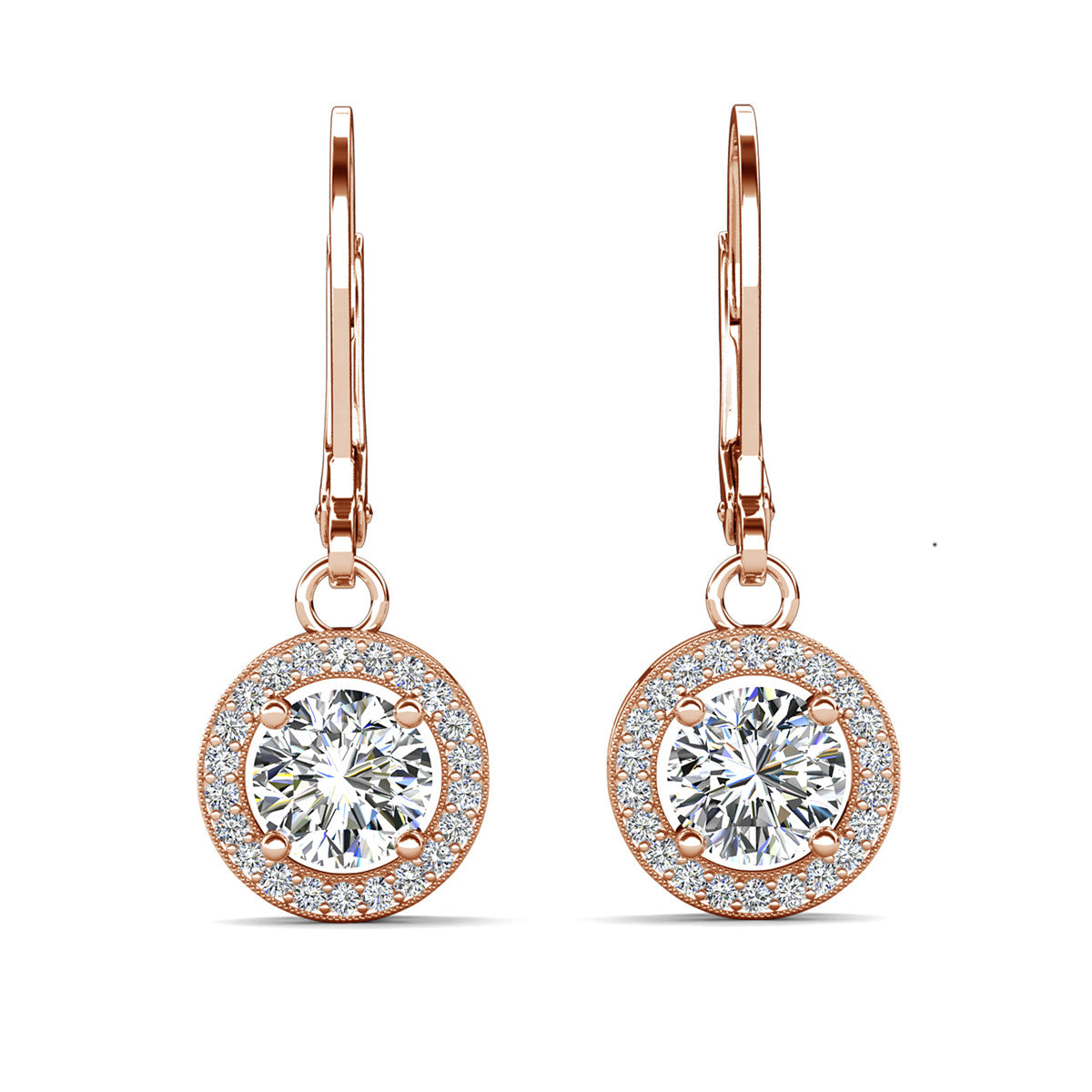 Juliana 18k White Gold Plated Halo Dangle Earrings with Round Cut Simulated Diamond Crystals