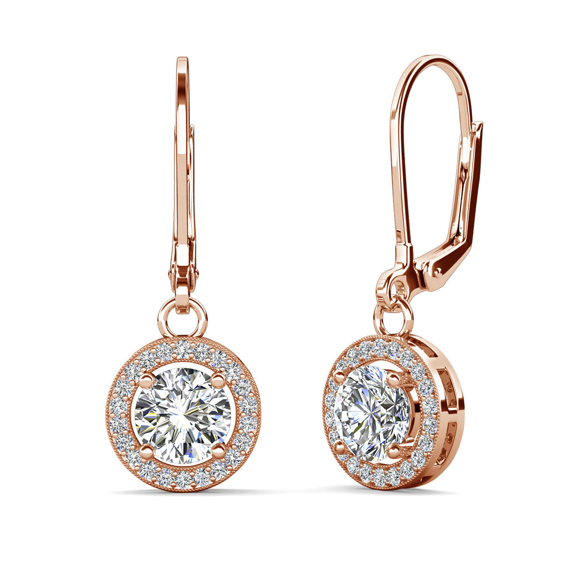 Juliana 18k White Gold Plated Halo Dangle Earrings with Round Cut Simulated Diamond Crystals