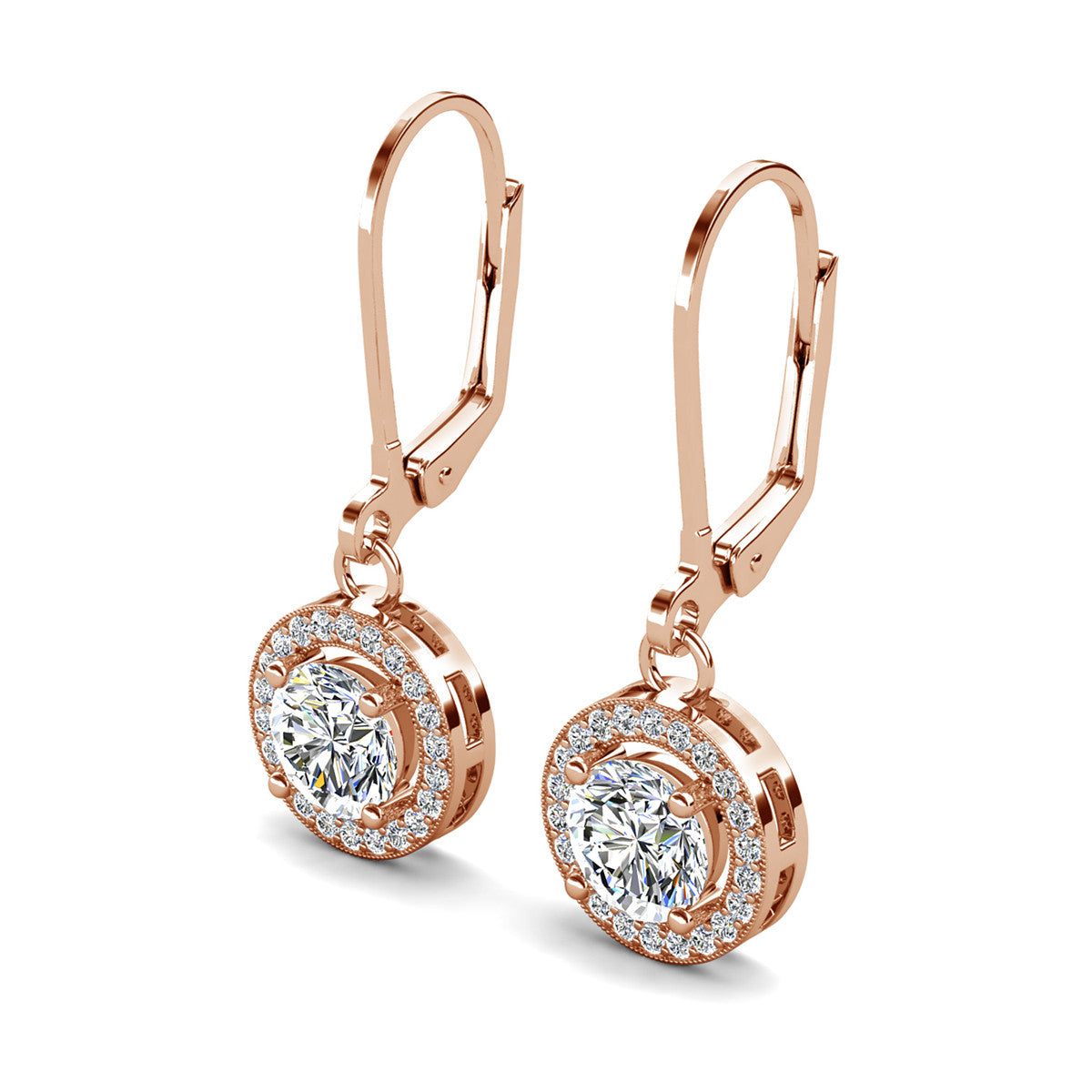 Juliana 18k White Gold Plated Halo Dangle Earrings with Round Cut Simulated Diamond Crystals