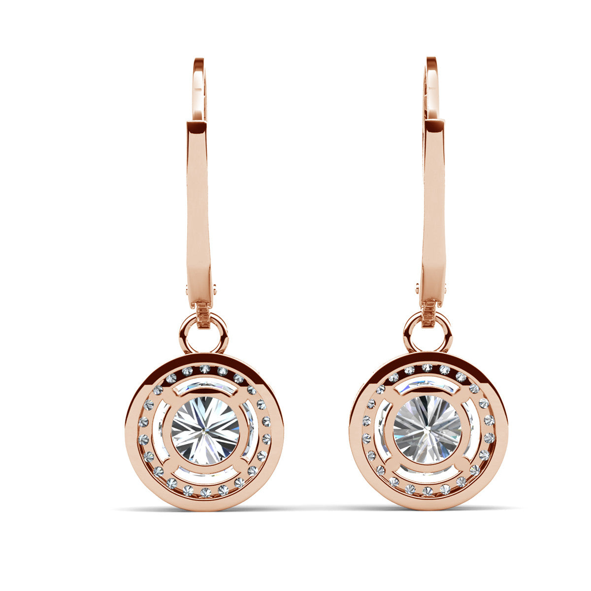 Juliana 18k White Gold Plated Halo Dangle Earrings with Round Cut Simulated Diamond Crystals