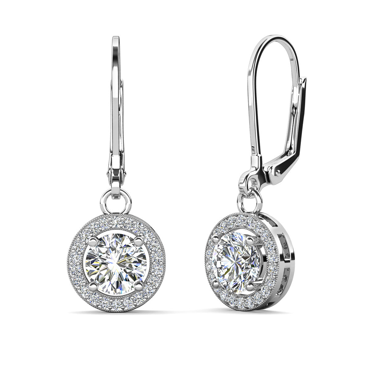 Juliana 18k White Gold Plated Halo Dangle Earrings with Round Cut Simulated Diamond Crystals