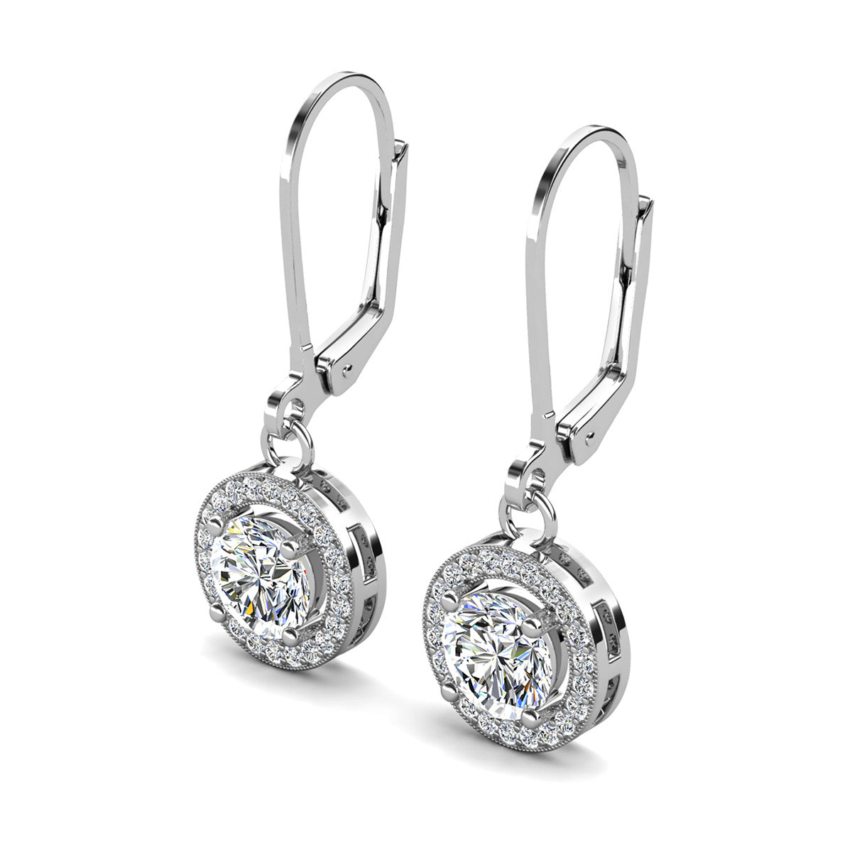 Juliana 18k White Gold Plated Halo Dangle Earrings with Round Cut Simulated Diamond Crystals