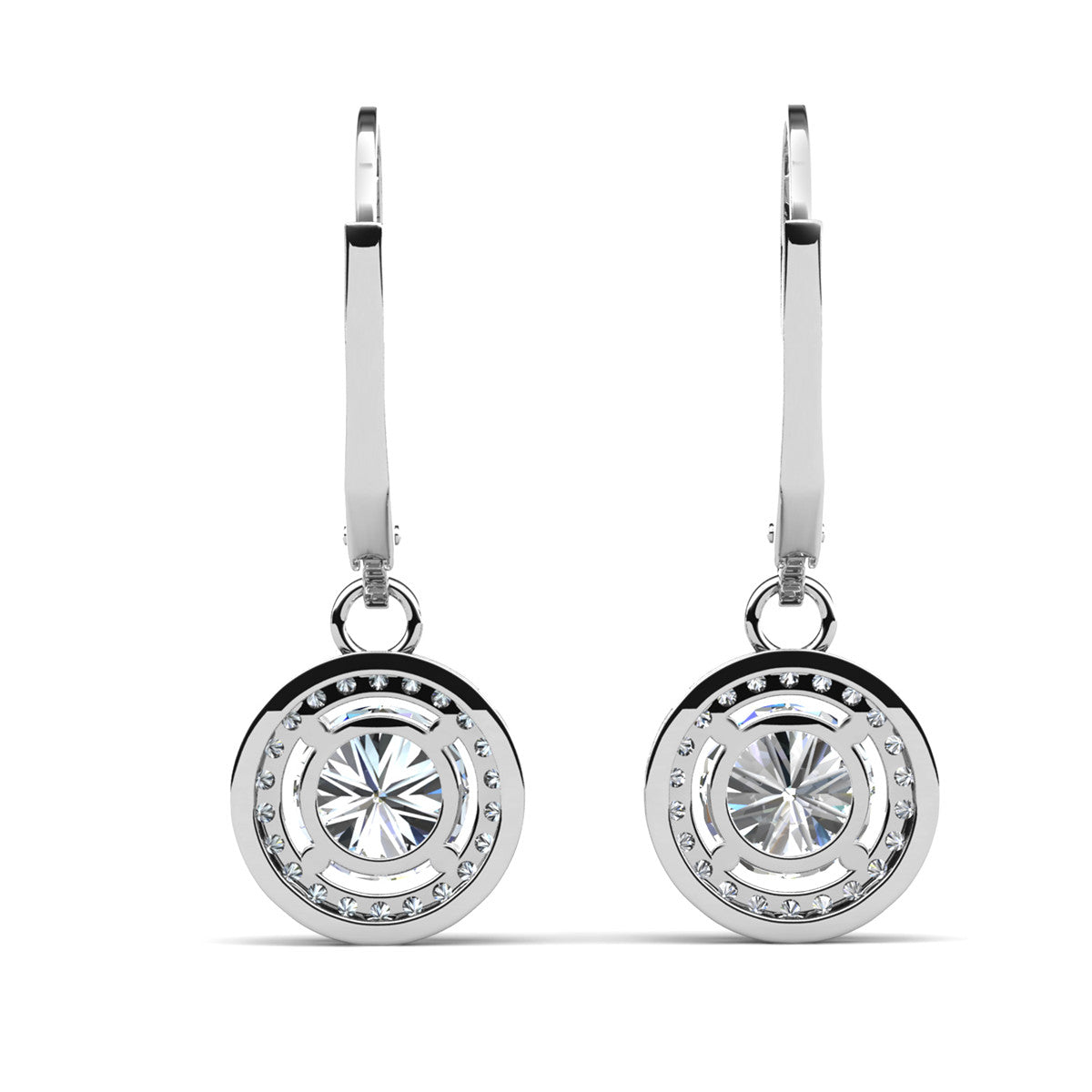 Juliana 18k White Gold Plated Halo Dangle Earrings with Round Cut Simulated Diamond Crystals