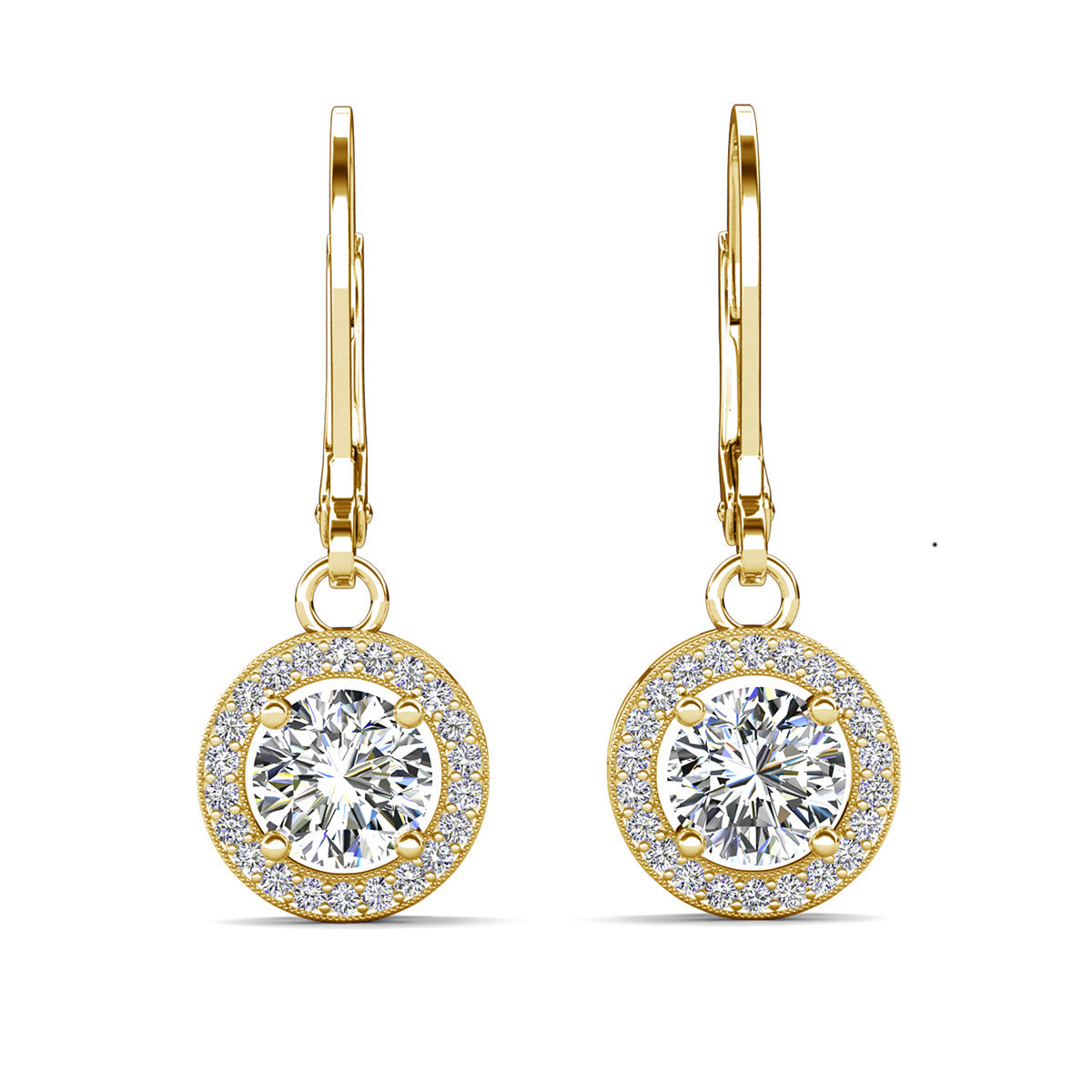 Juliana 18k White Gold Plated Halo Dangle Earrings with Round Cut Simulated Diamond Crystals