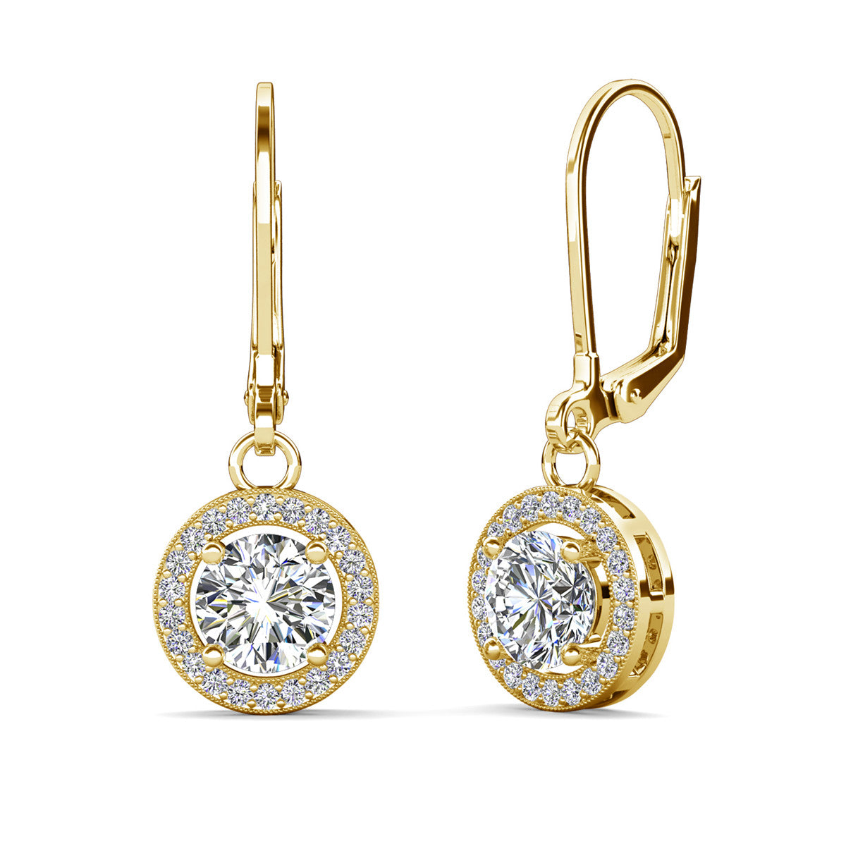 Juliana 18k White Gold Plated Halo Dangle Earrings with Round Cut Simulated Diamond Crystals