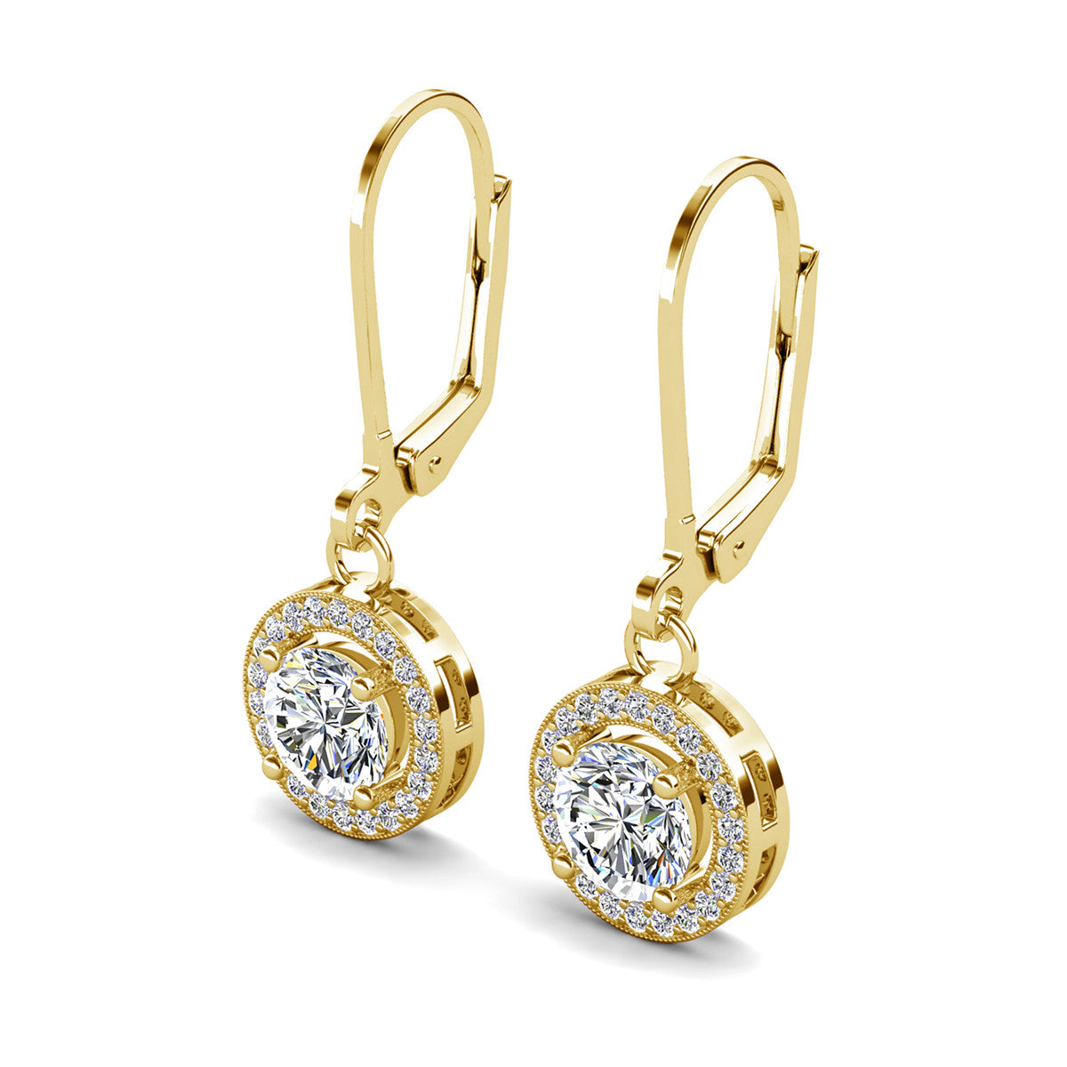 Juliana 18k White Gold Plated Halo Dangle Earrings with Round Cut Simulated Diamond Crystals