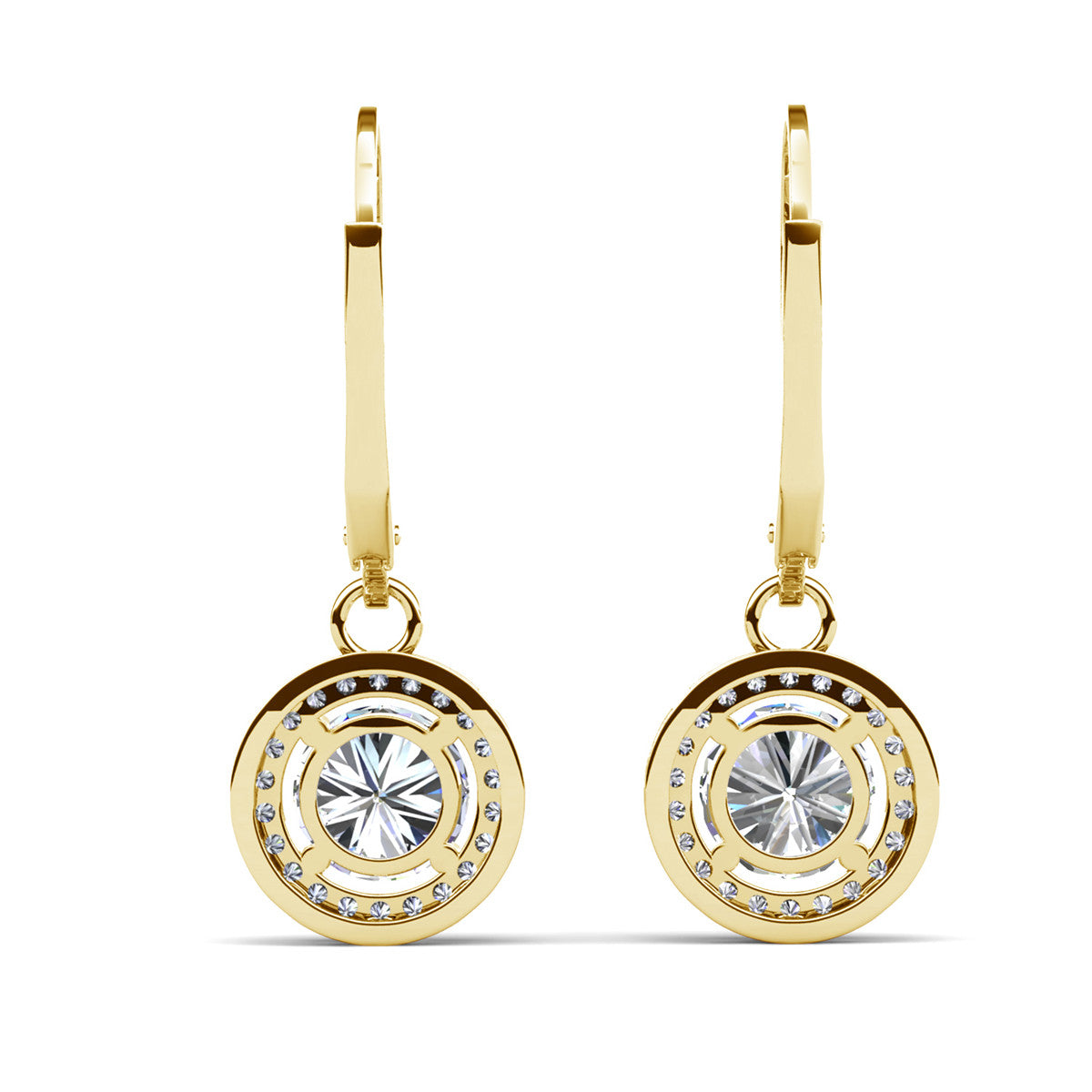 Juliana 18k White Gold Plated Halo Dangle Earrings with Round Cut Simulated Diamond Crystals