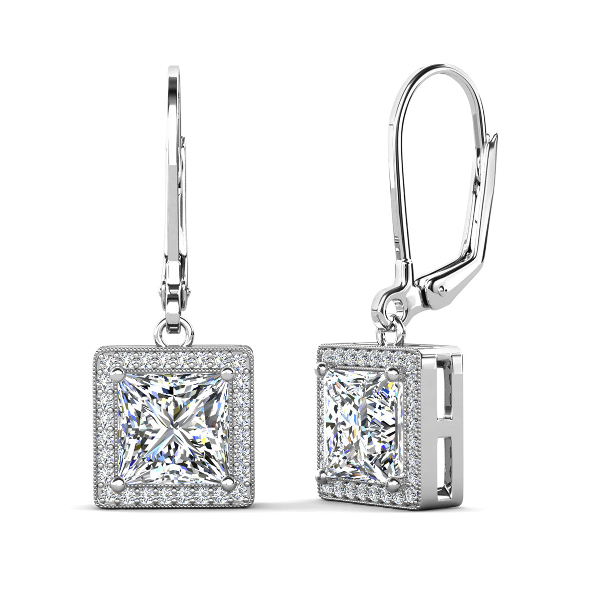 Maeve 18k White Gold Plated Drop Dangle Halo Earrings with Simulated Diamond Crystals