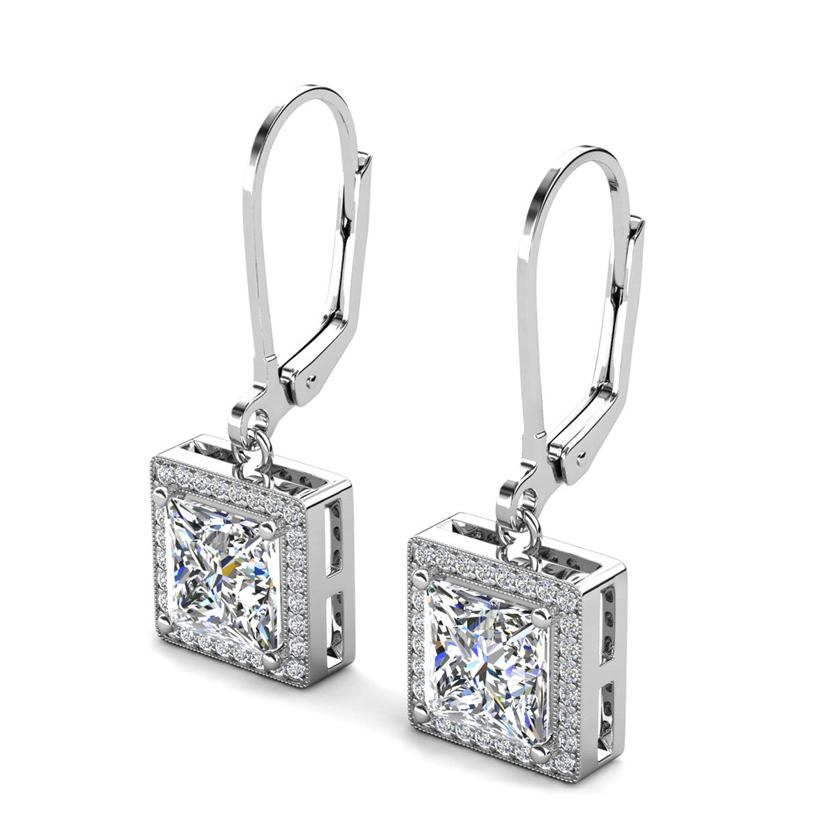 Maeve 18k White Gold Plated Drop Dangle Halo Earrings with Simulated Diamond Crystals