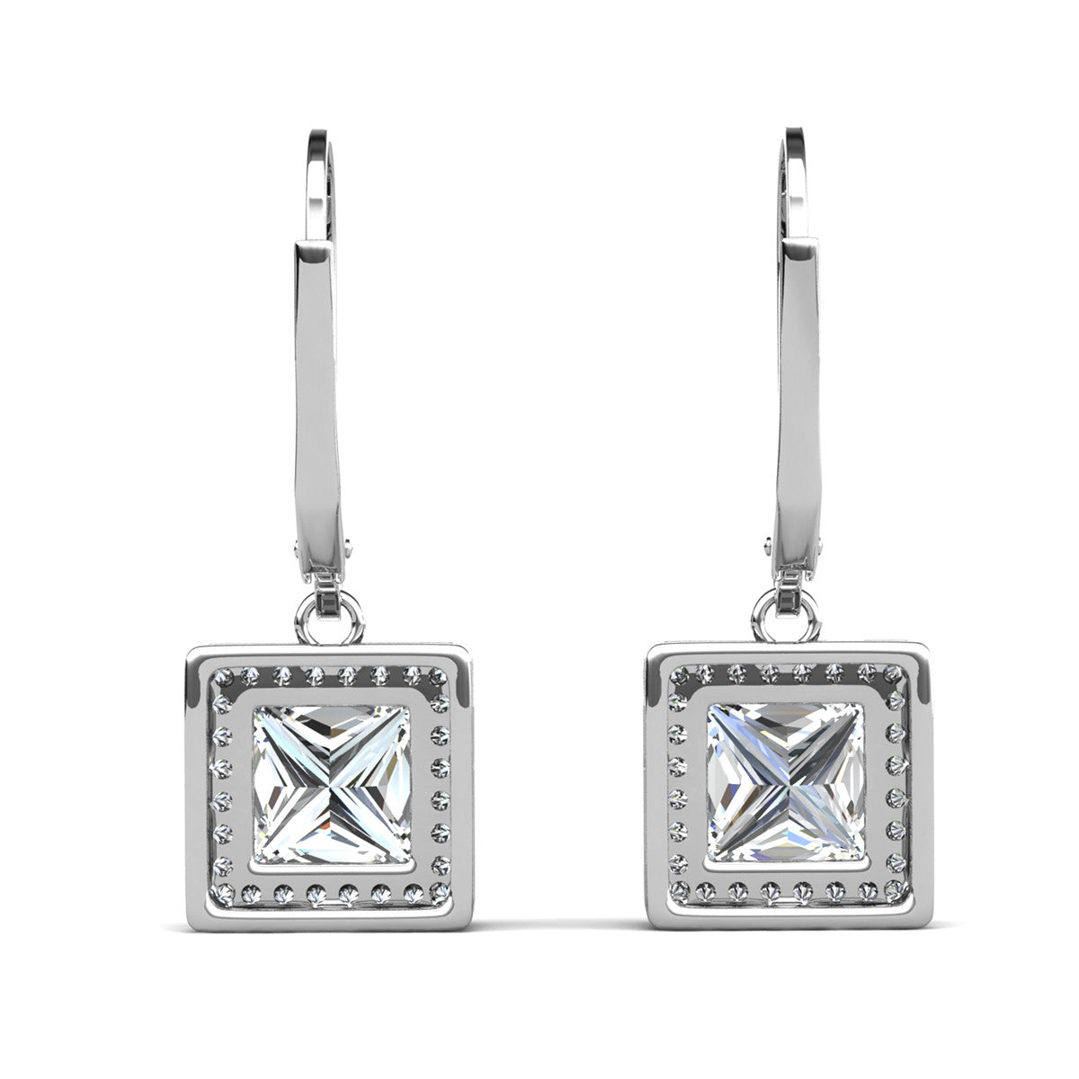 Maeve 18k White Gold Plated Drop Dangle Halo Earrings with Simulated Diamond Crystals