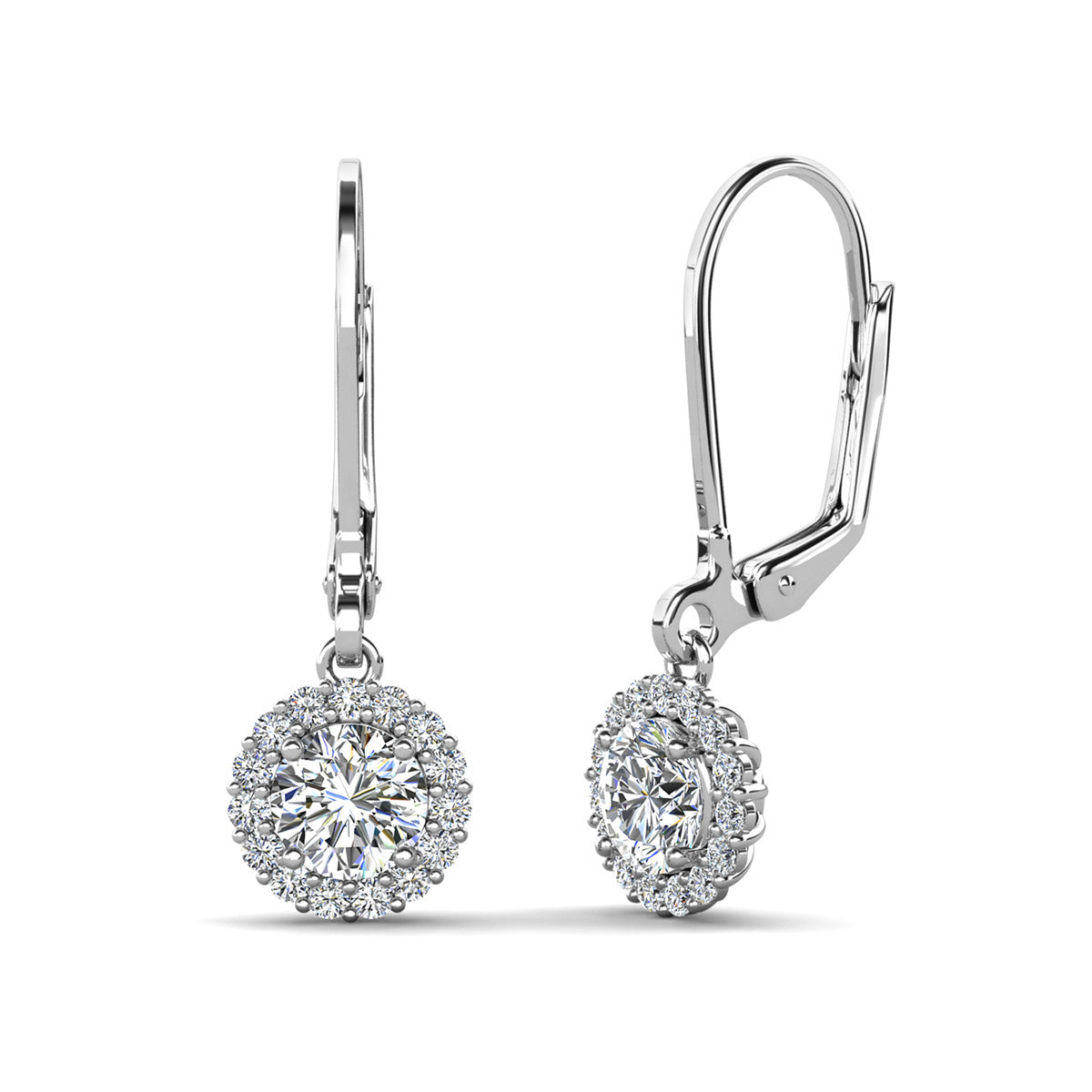 Michelle 18k White Gold Plated Halo Drop Earrings with Simulated Diamond Crystals