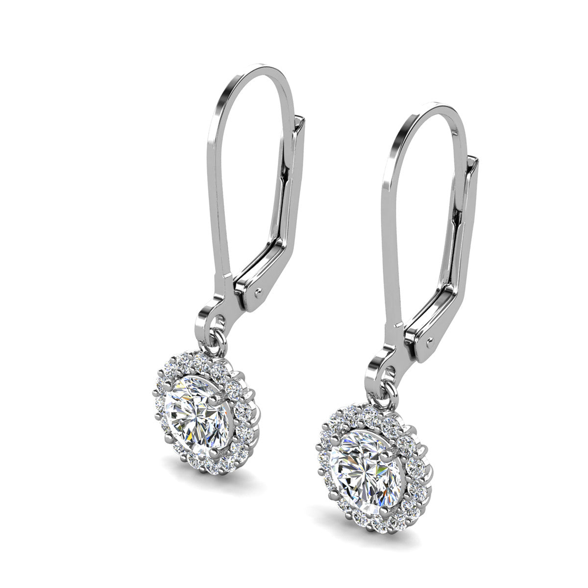 Michelle 18k White Gold Plated Halo Drop Earrings with Simulated Diamond Crystals