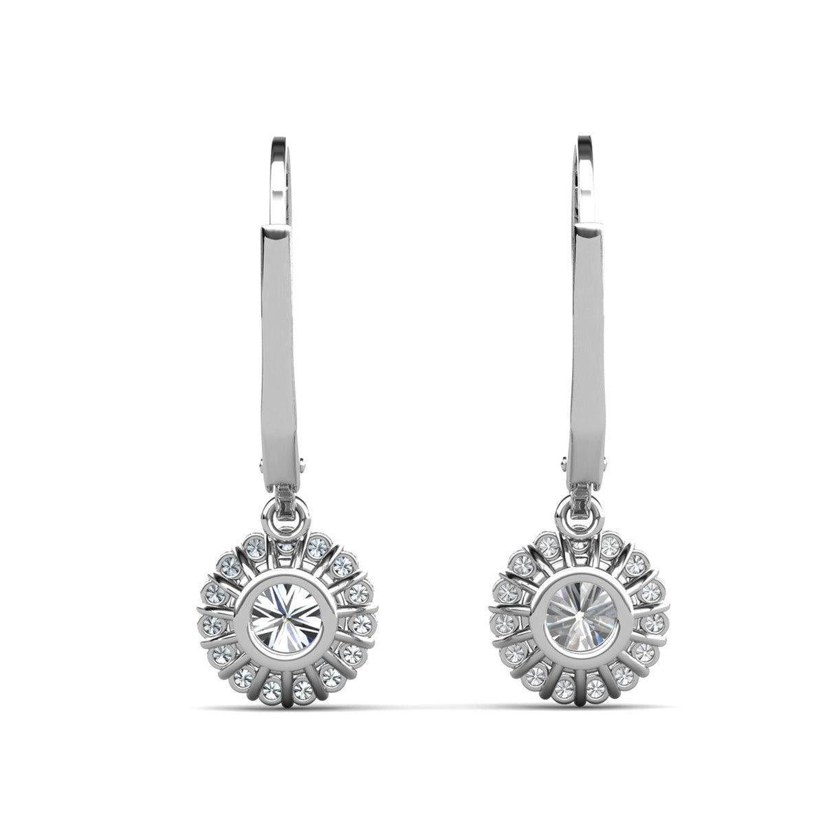 Michelle 18k White Gold Plated Halo Drop Earrings with Simulated Diamond Crystals