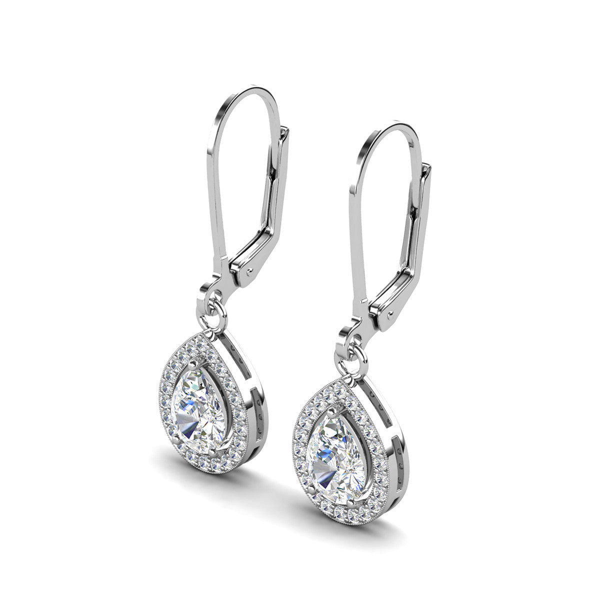 Izzy 18k White Gold Plated Halo Teardrop Dangle Earrings with Simulated Diamond Crystals